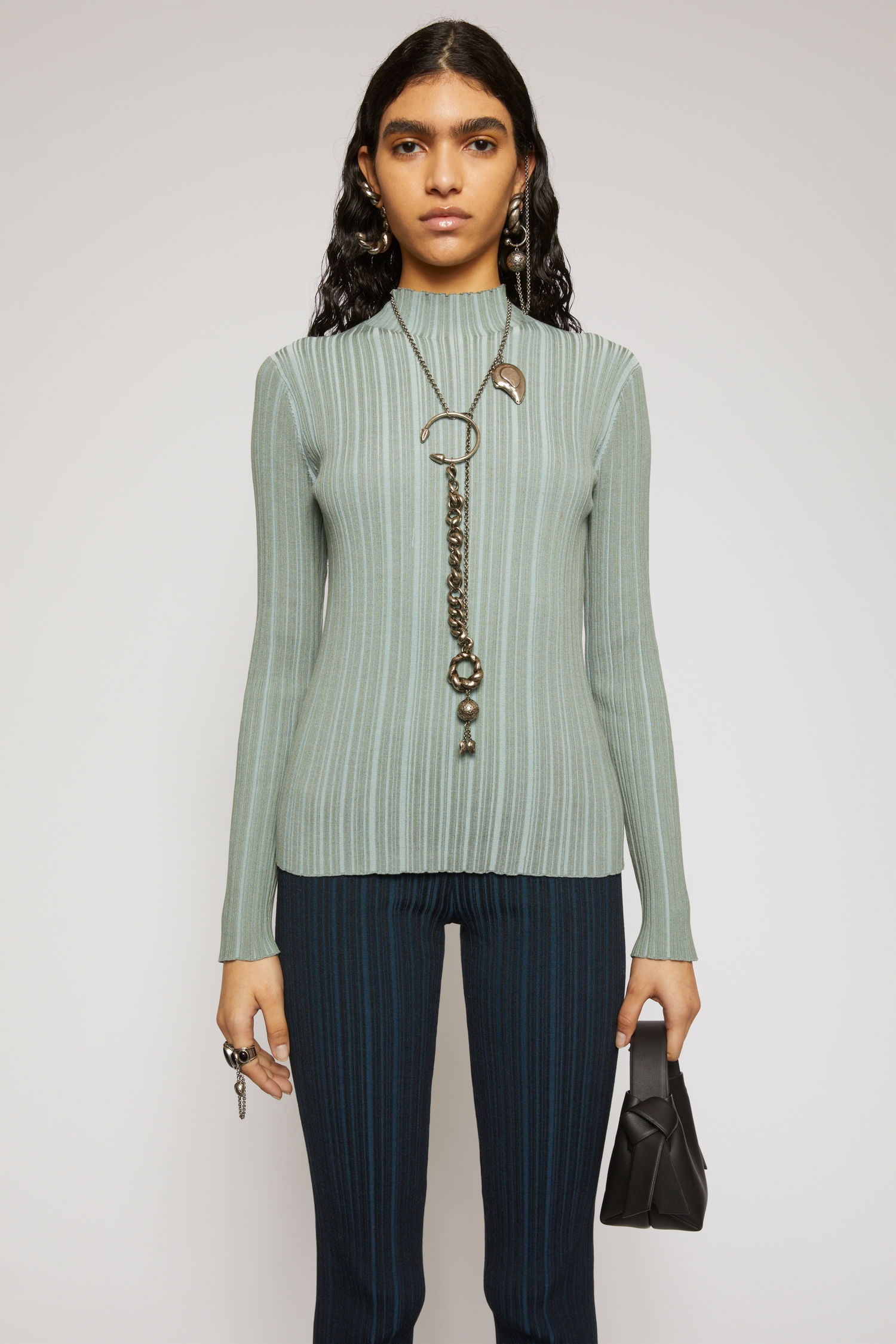 Mock neck ribbed sweater dusty green - 2