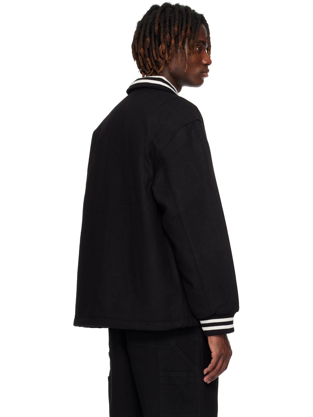Black Wool Coach Bomber Jacket - 3