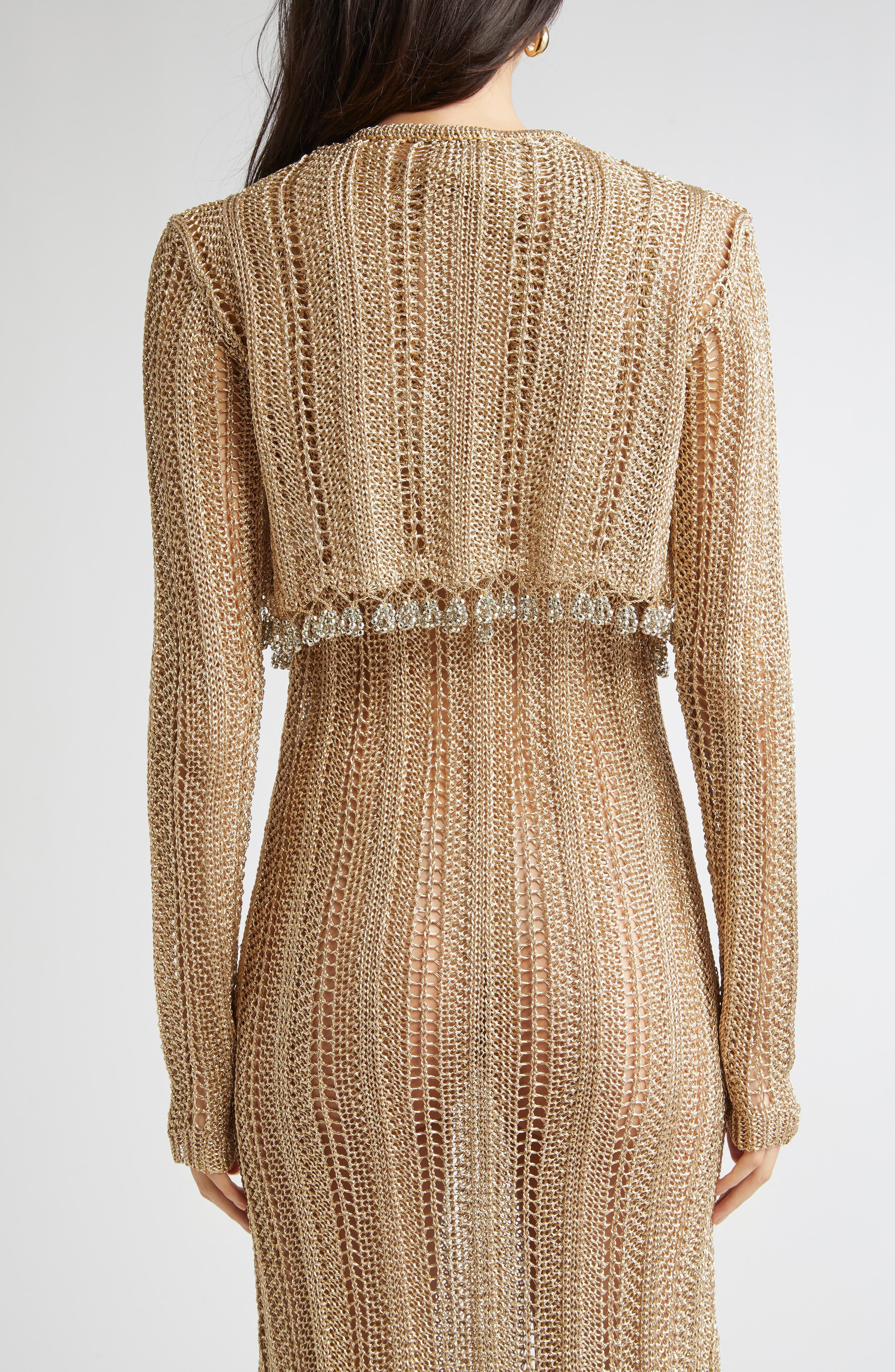 Rabanne Crochet Crop Cardigan in Light Gold at Nordstrom - 2