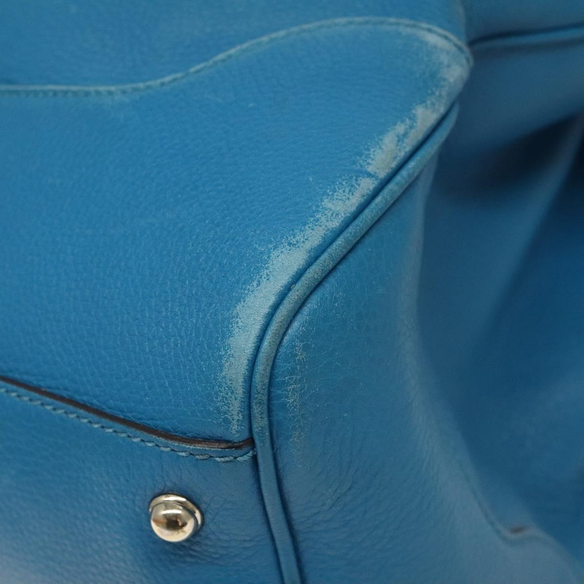 GUCCI Bamboo Hand Bag Leather Blue Gold - 9