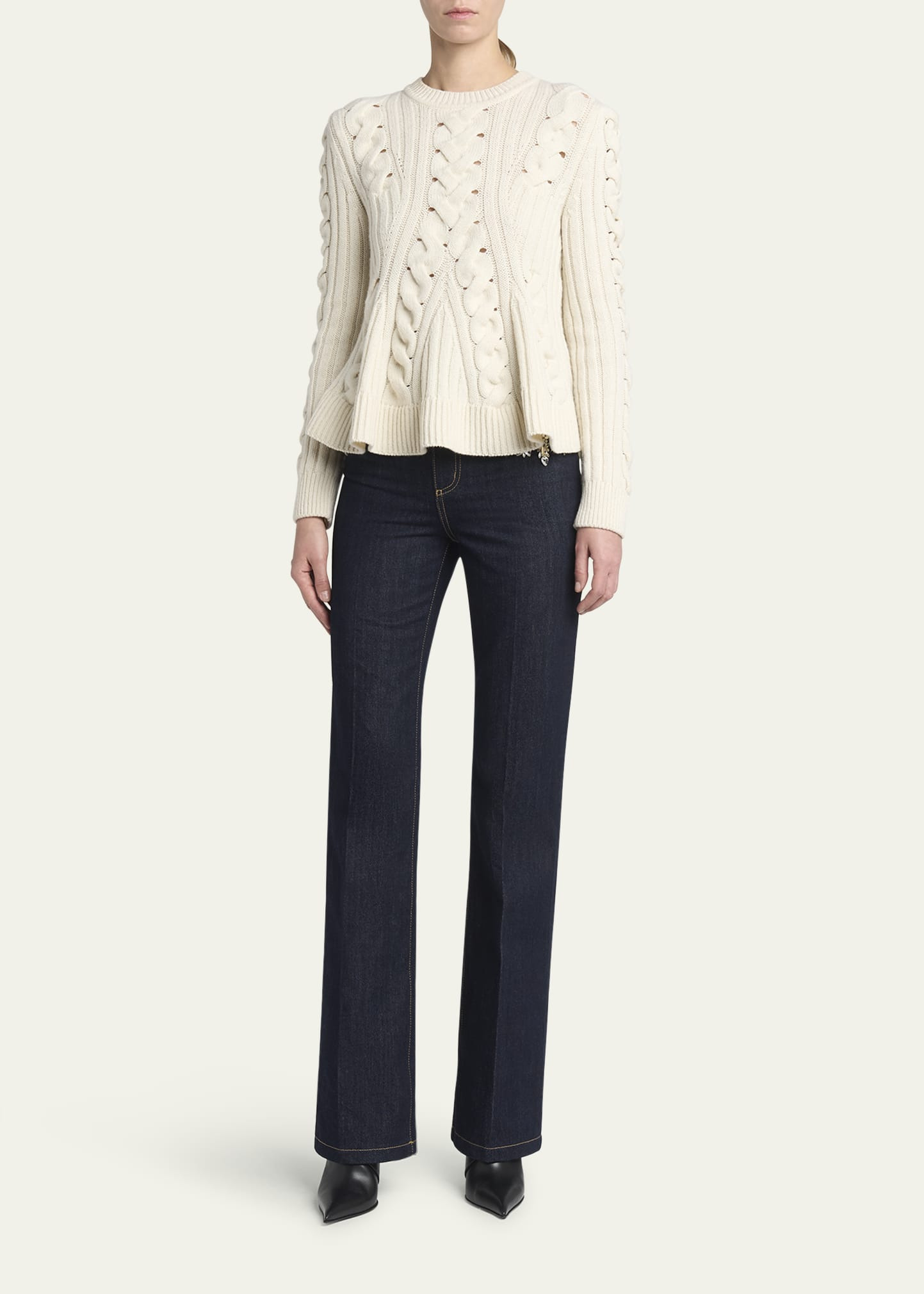 Peplum Cable-Knit Wool Cashmere Sweater - 2
