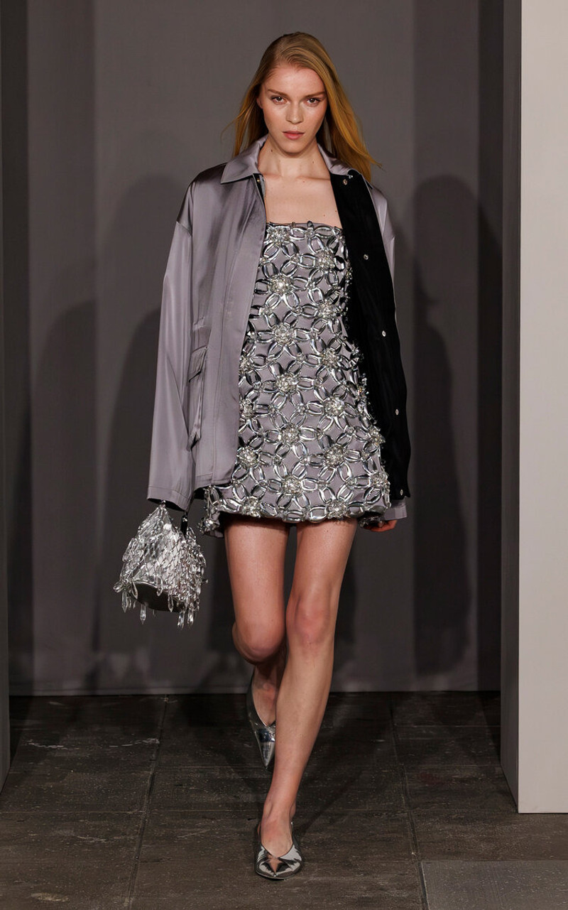 SIMKHAI Vandelia Embroidered Mini Dress silver outlook