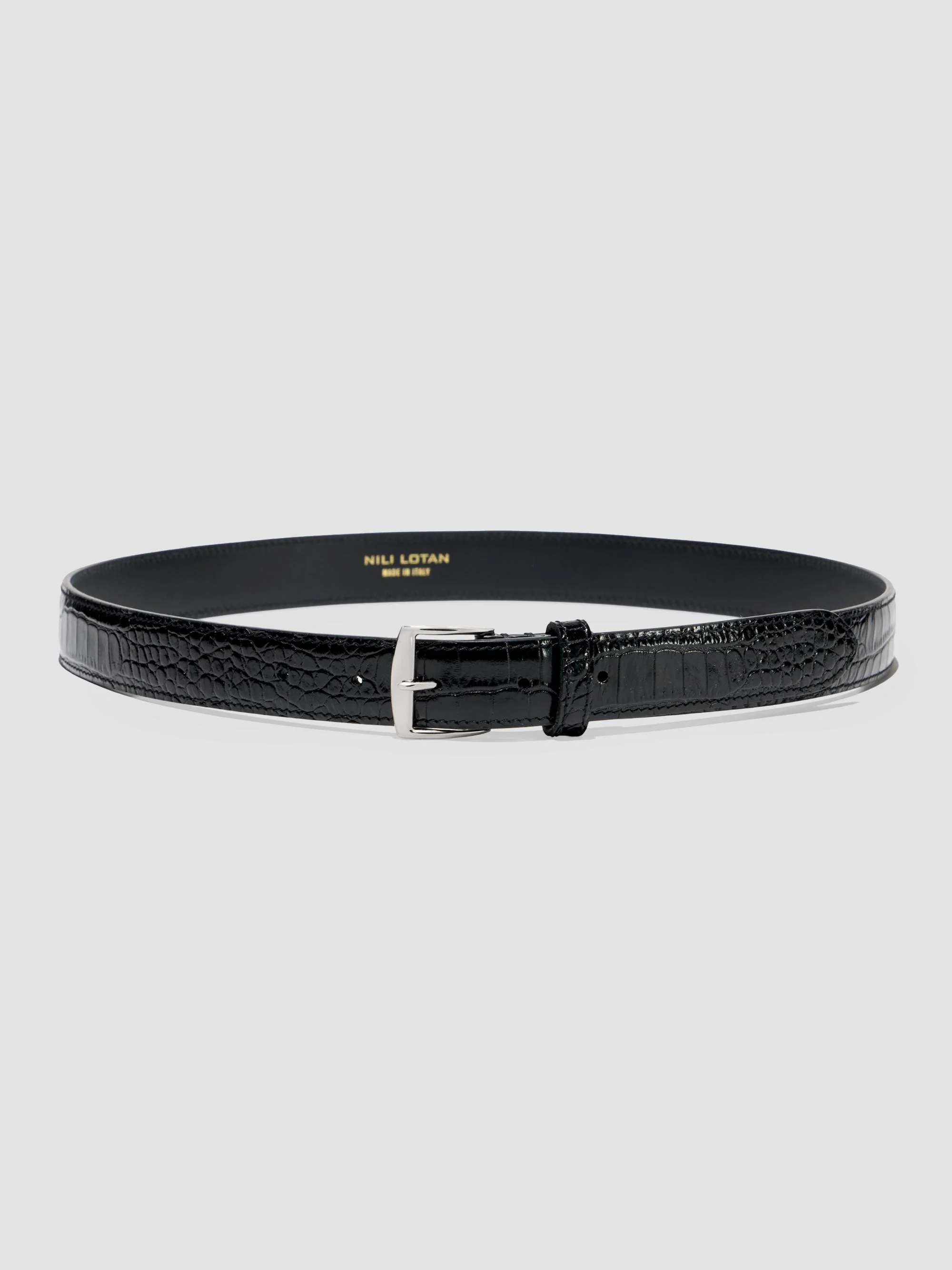 Women's Sloane Croc-Embossed Leather Belt - Black - 1