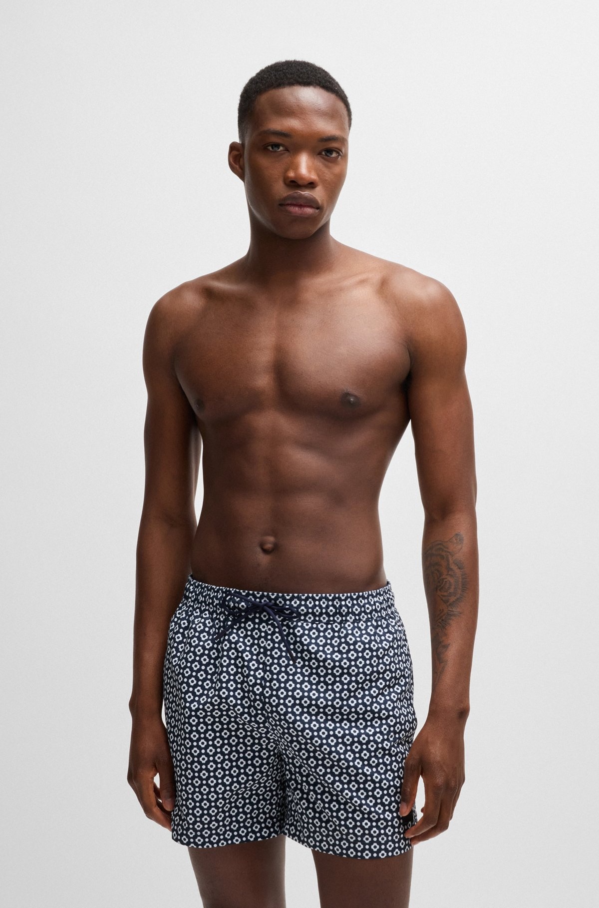 MICRO-PRINT QUICK-DRYING SWIM SHORTS WITH LOGO DETAIL - 2