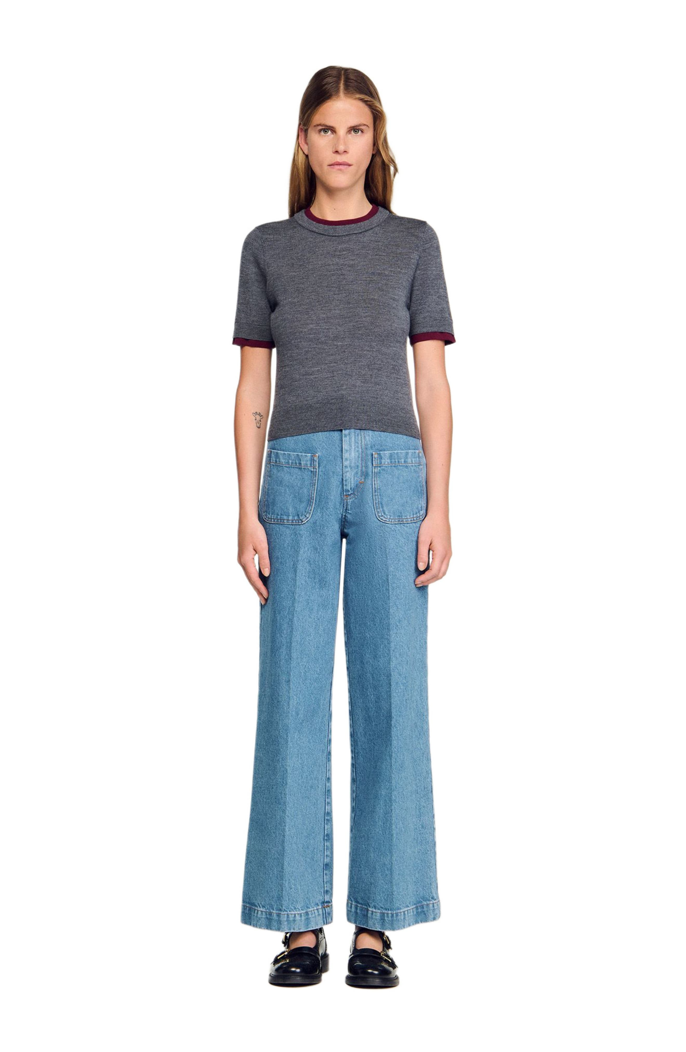 SANDRO Two-tone cropped sweater in Grey at Nordstrom - 2