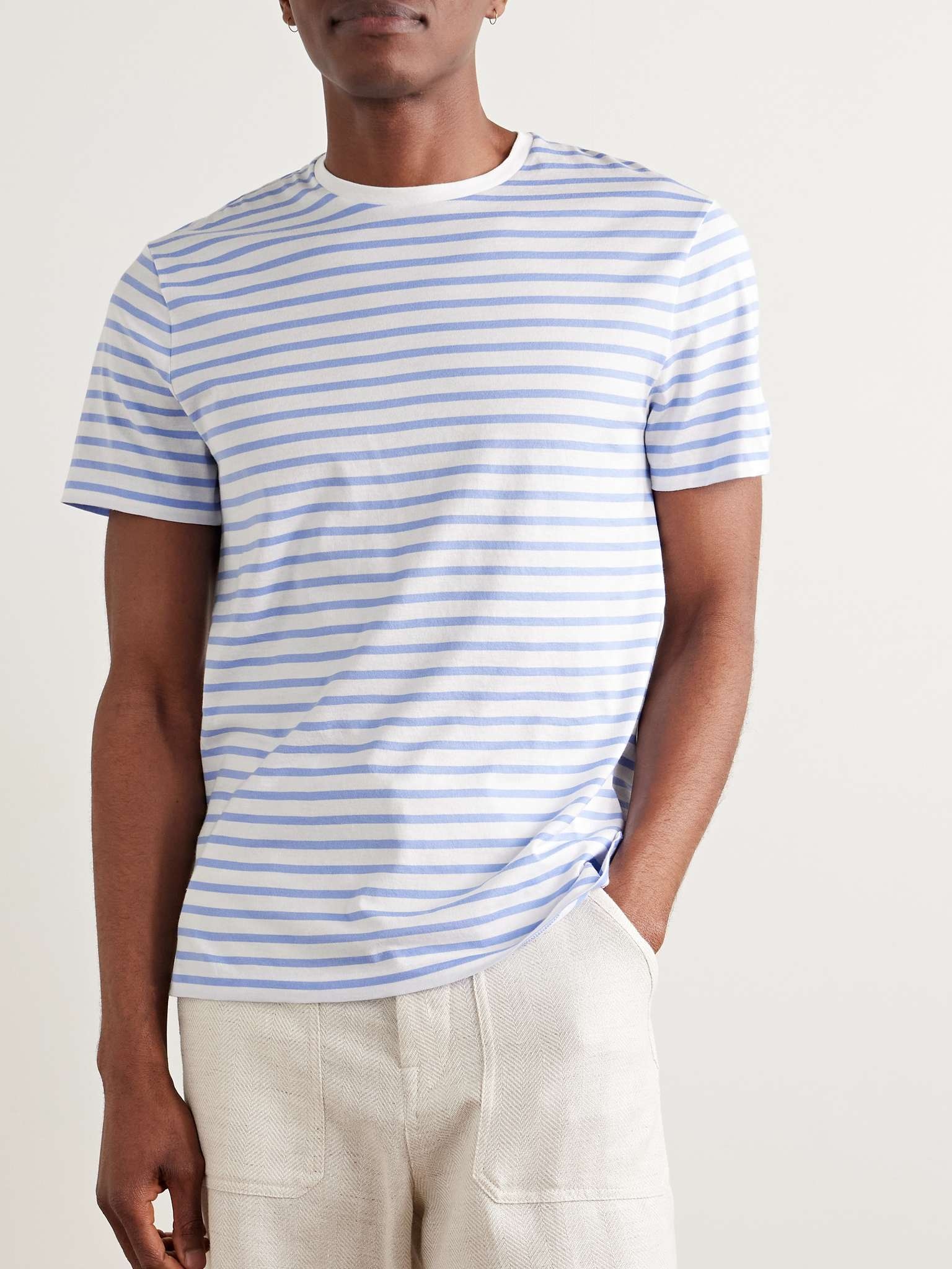 Logo-Embroidered Striped Cotton-Lisle T-Shirt - 3