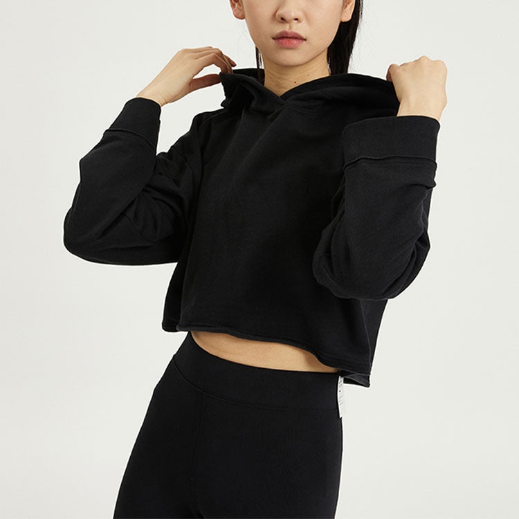 (WMNS) Nike Yoga Luxe Solid Color Short Long Sleeves Hoodie Black DM6982-010 - 6