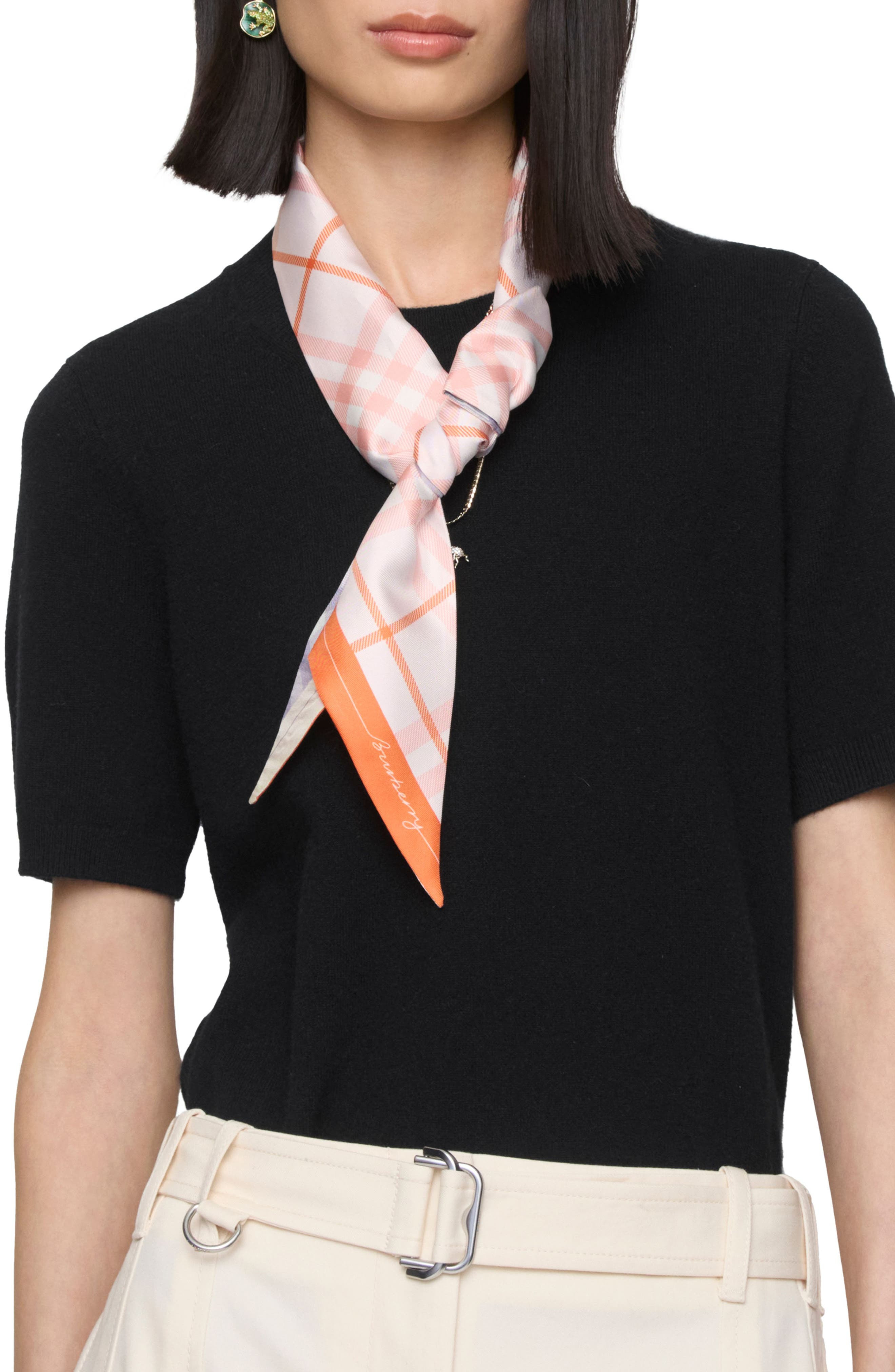 burberry Check Silk Twill Skinny Scarf in Sugar/Hume at Nordstrom - 3