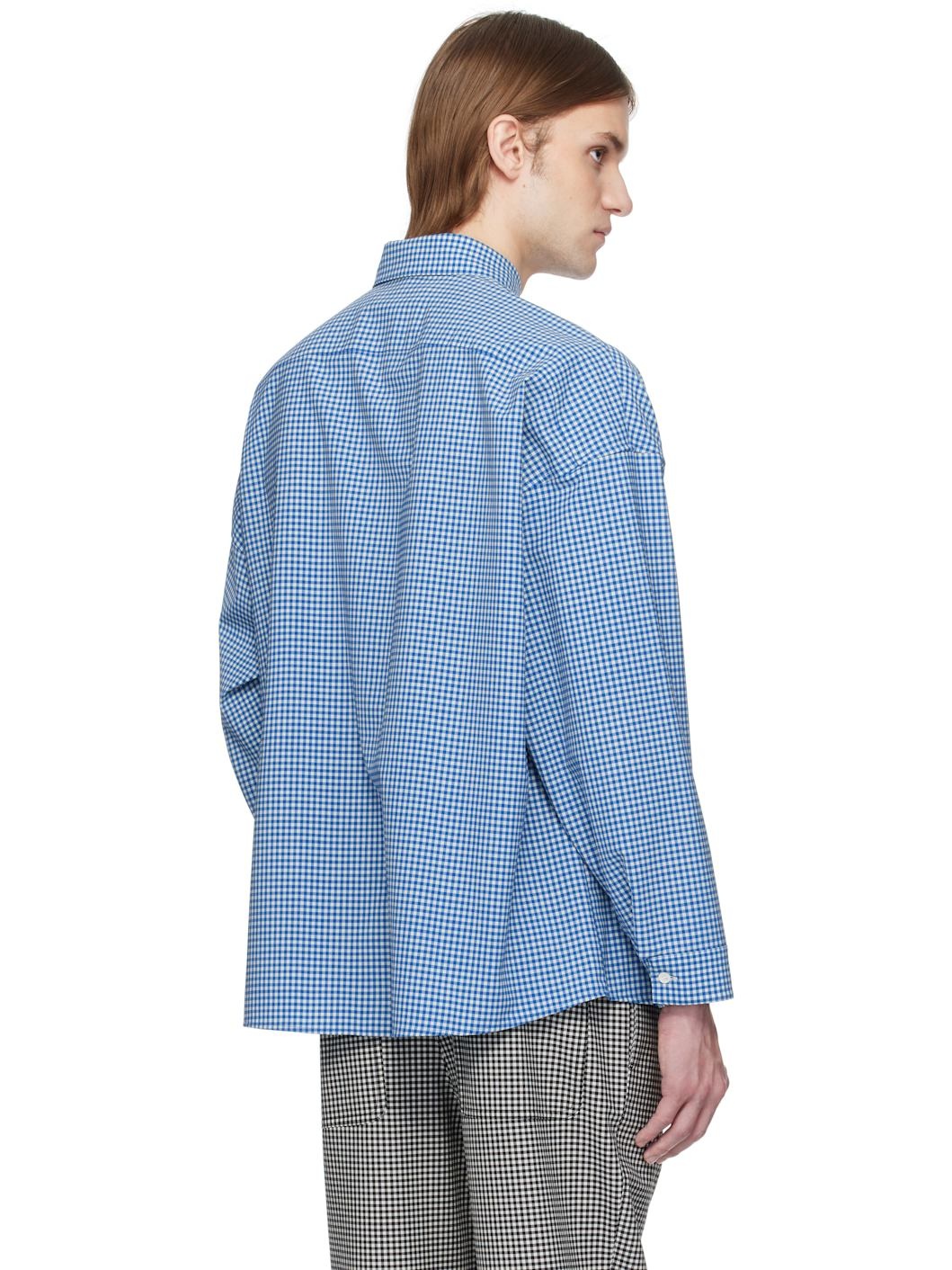 Blue & White Checked Wool Shirt - 3