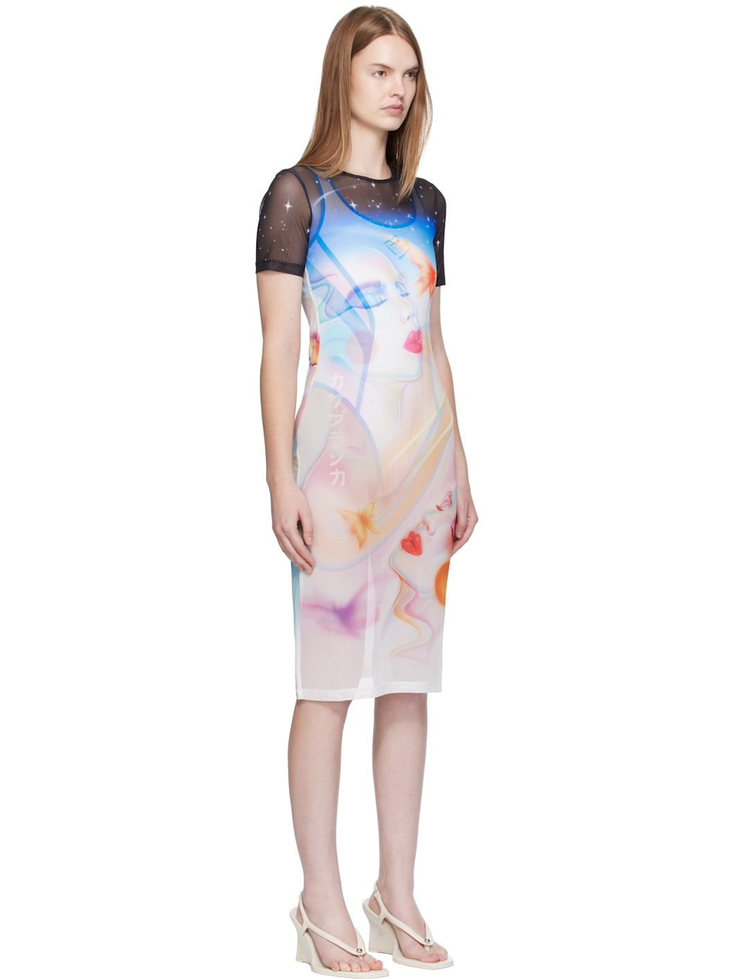 Multicolor Printed Mesh Midi Dress - 2