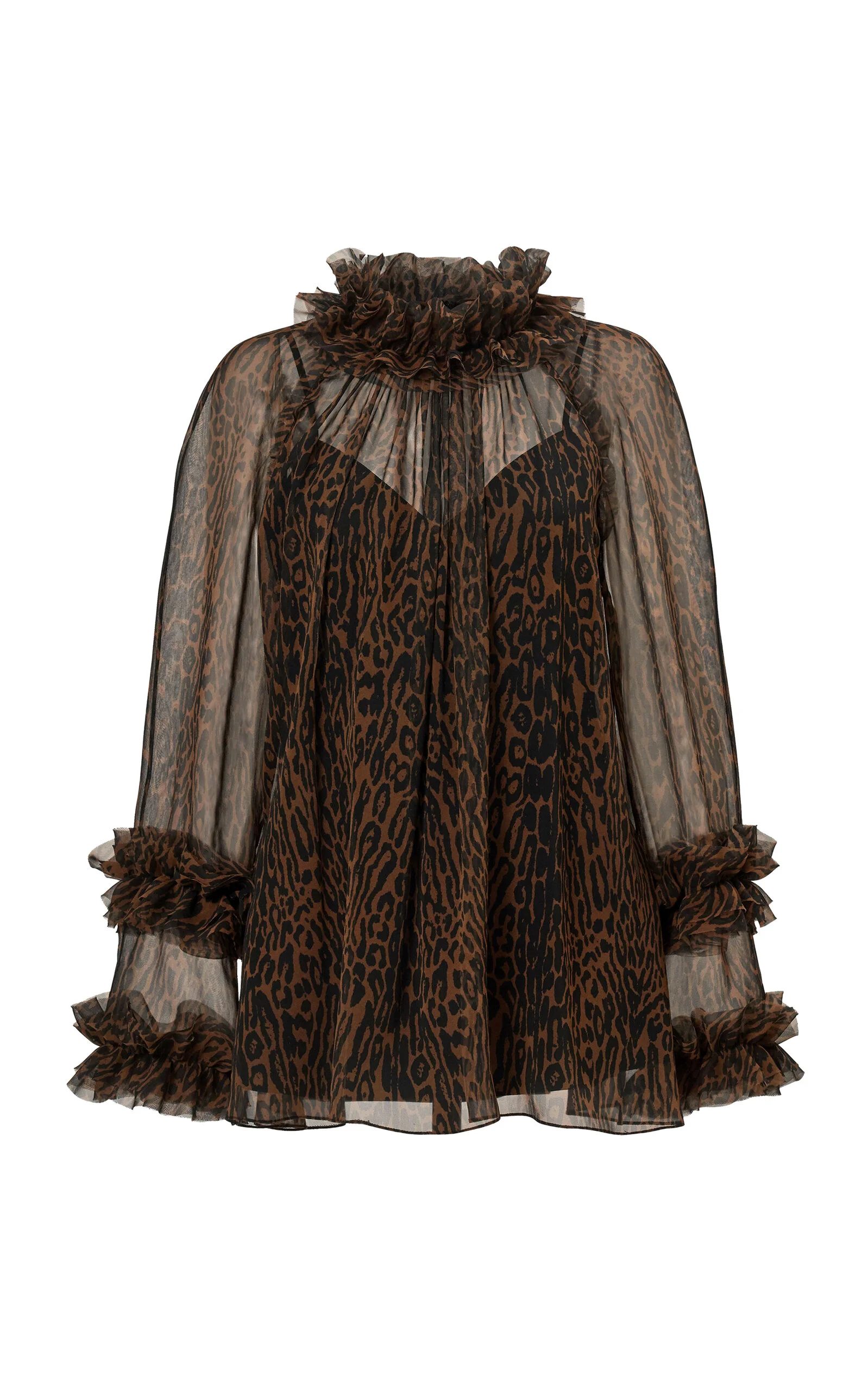 Ruffle-Trimmed Leopard Print Chiffon Top print - 1