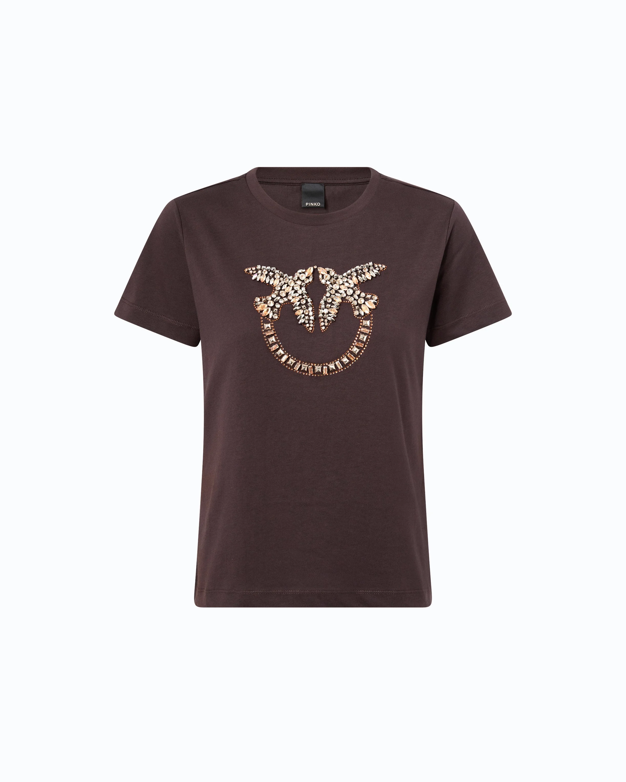 T-SHIRT WITH BEJEWELLED LOVE BIRDS LOGO - 1