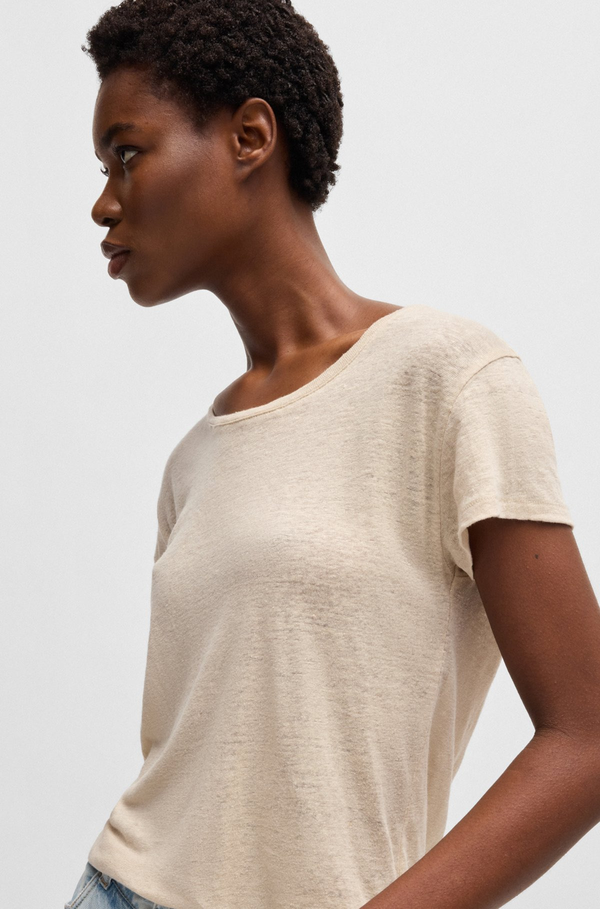 SCOOP-NECK LINEN T-SHIRT WITH GATHERED BACK - 5