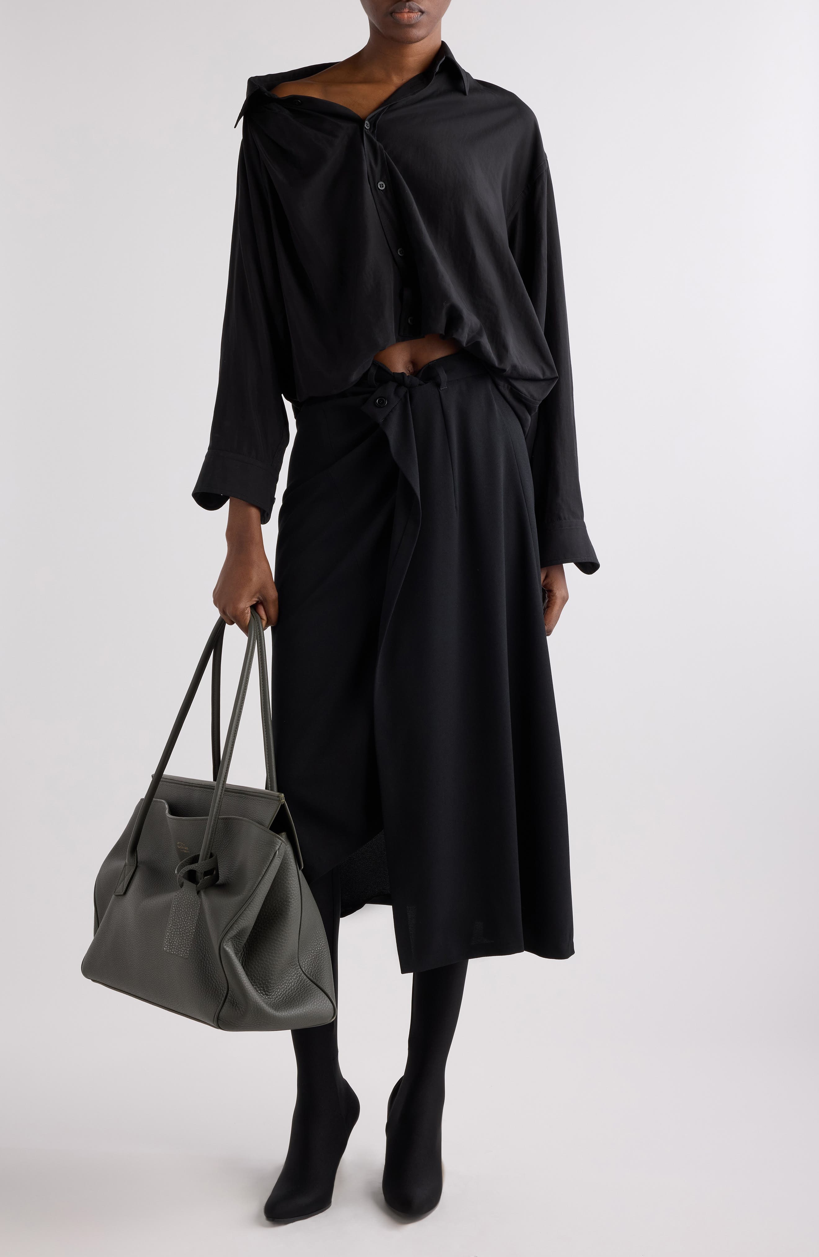 Balenciaga Draped Tailored Crepe Skirt in 1000 Black at Nordstrom - 2
