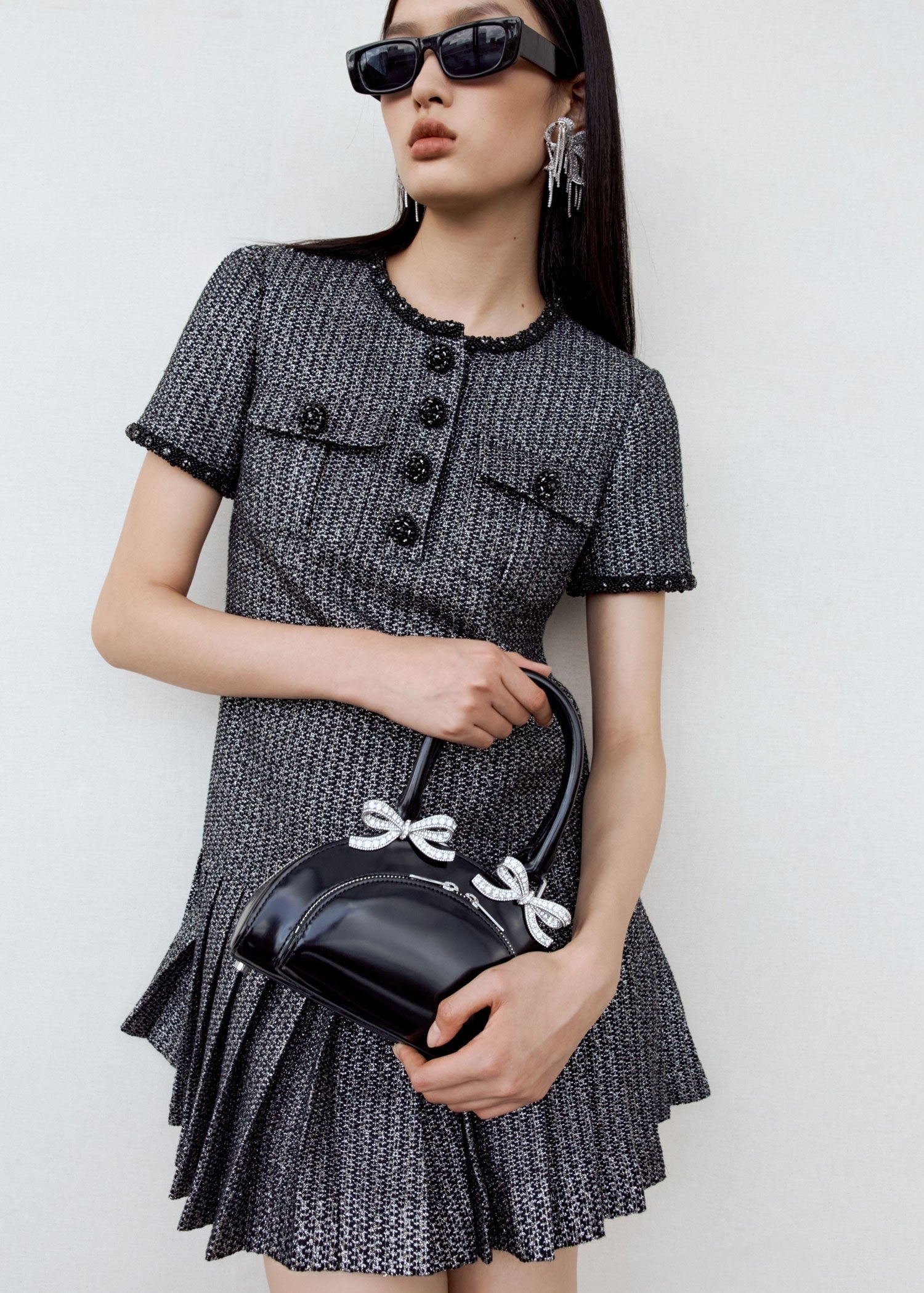 Black Leather Curved Mini Tote Bag - 6