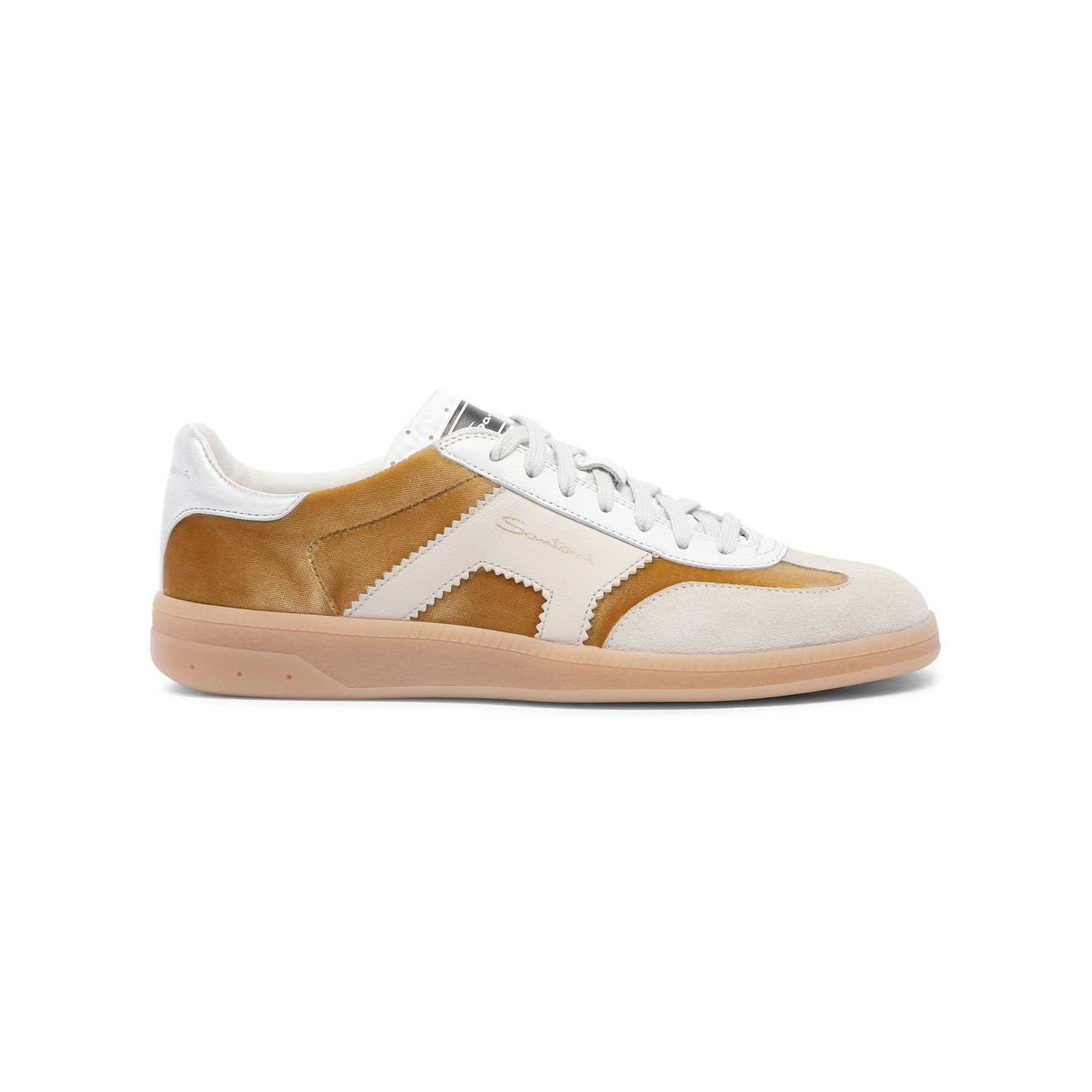 Women's gold and beige velvet, suede and leather DBS Oly sneaker - 1