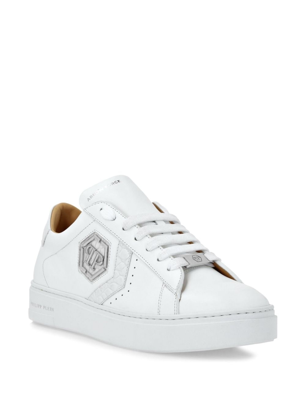 logo-patch panelled leather sneakers - 2