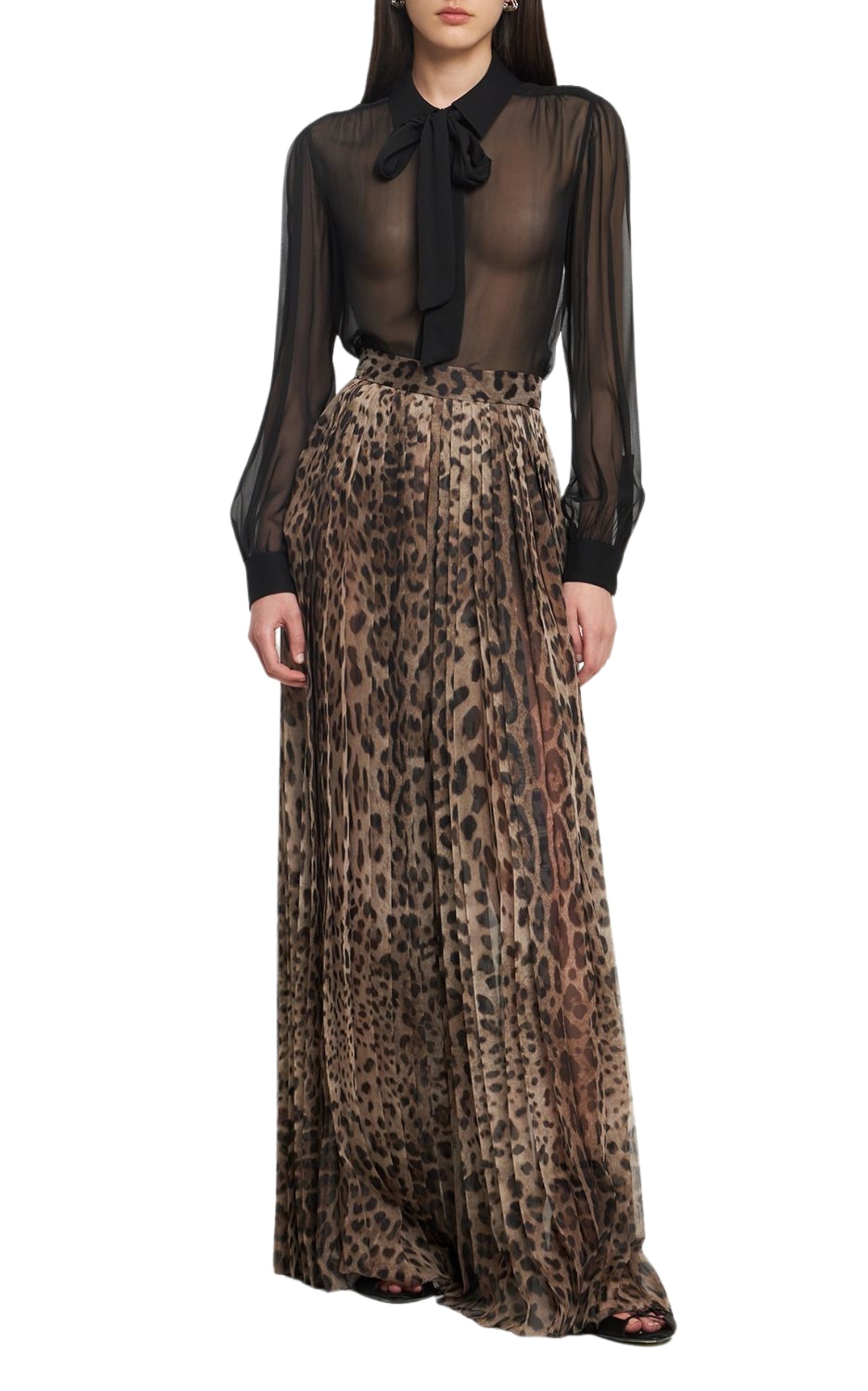 Leopard Print Wide Chiffon Pants - 2