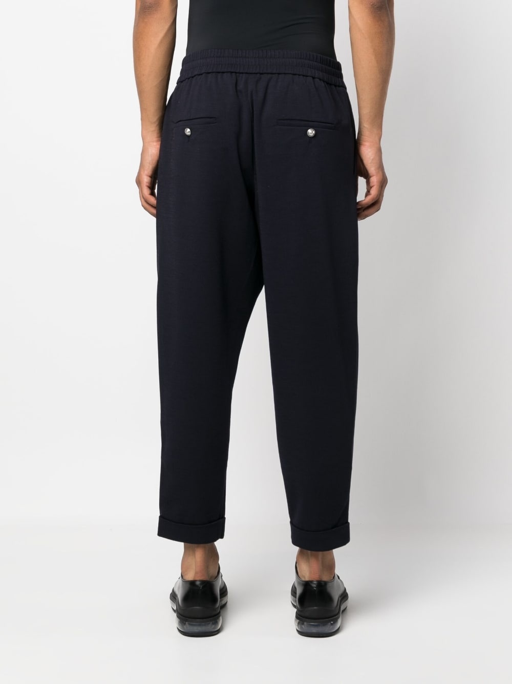 embossed-button drawstring-waist trousers - 4