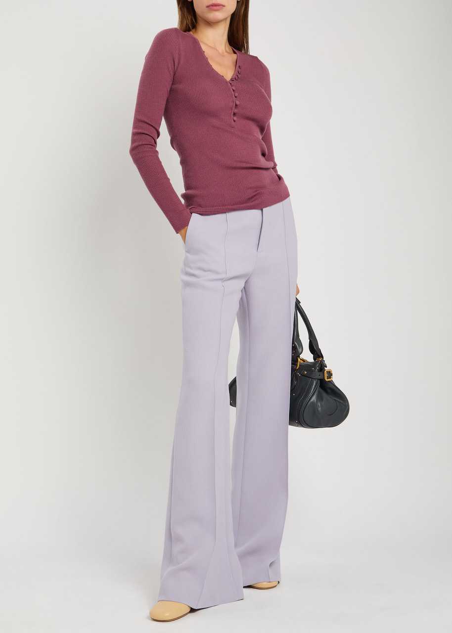 Chloe Pintuck Flared-leg Wool Trousers - 4