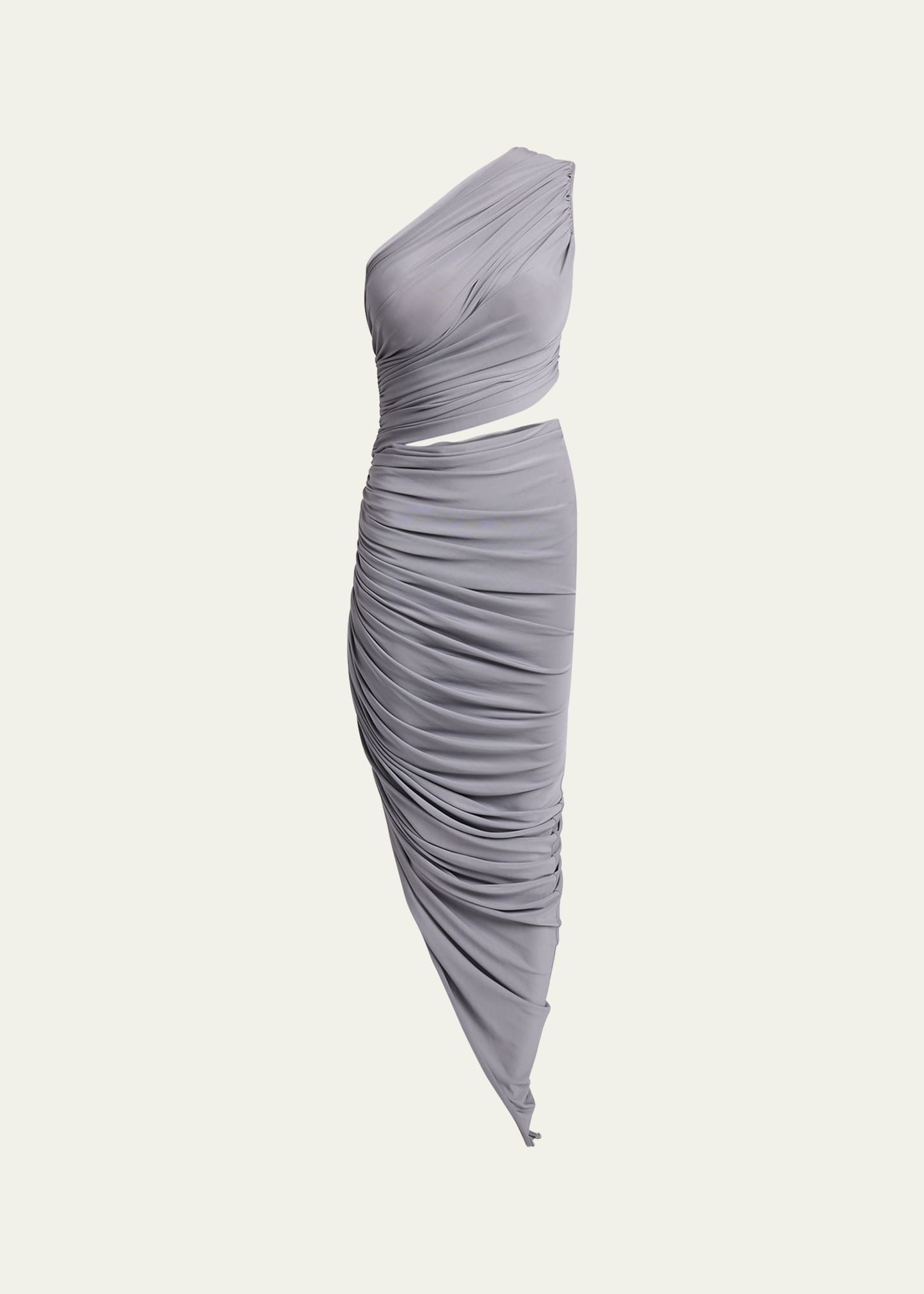 Asymmetric Ruched Cutout Midi Dress - 1