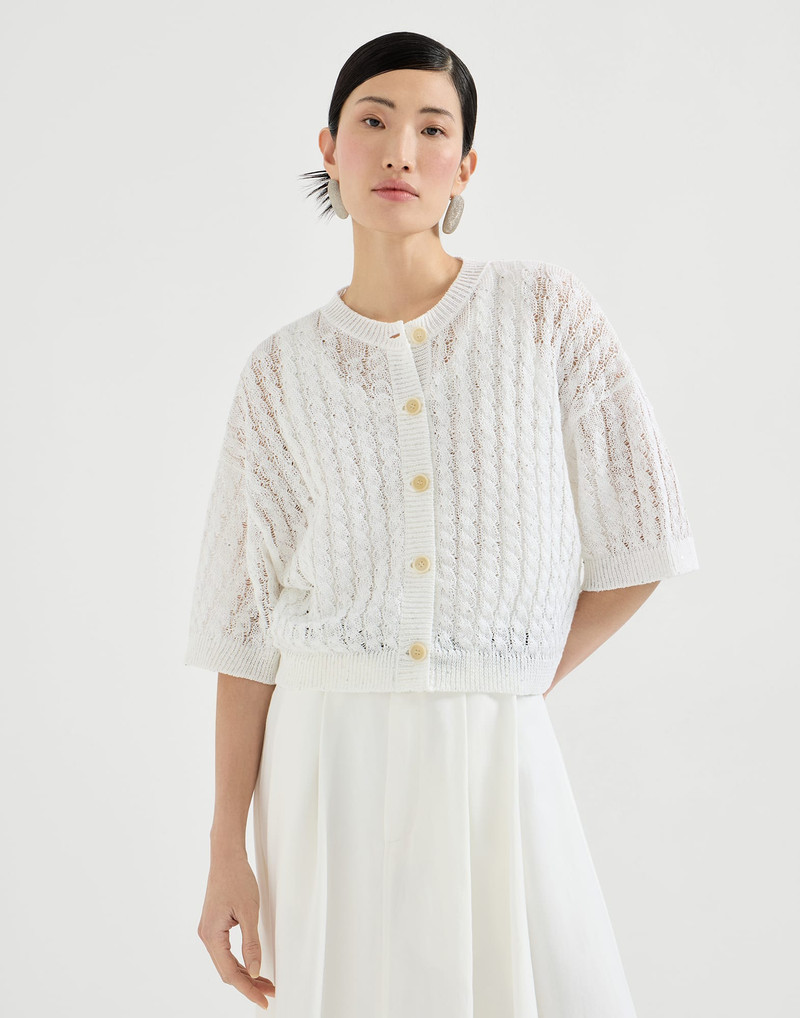 Linen dazzling cable openwork cardigan 2