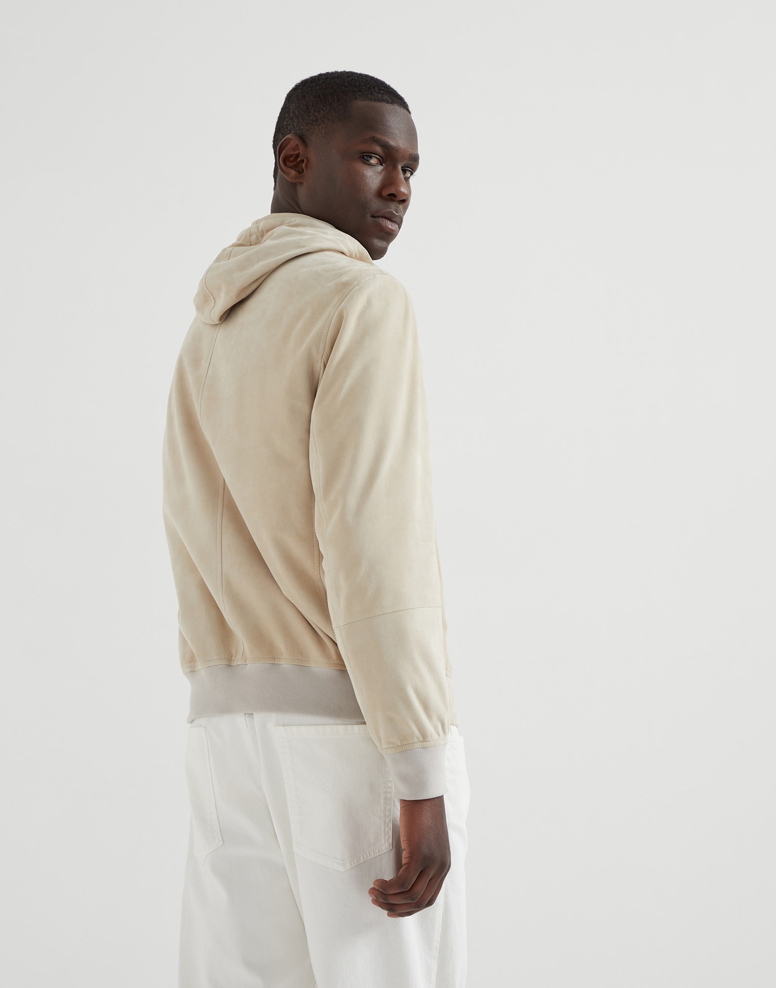 Suede sweatshirt with hood, zipper and knit inserts - 2