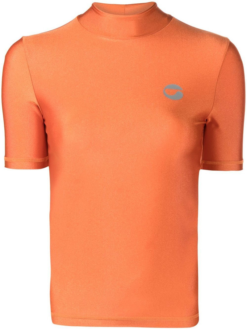 logo-print mock-neck T-shirt 1