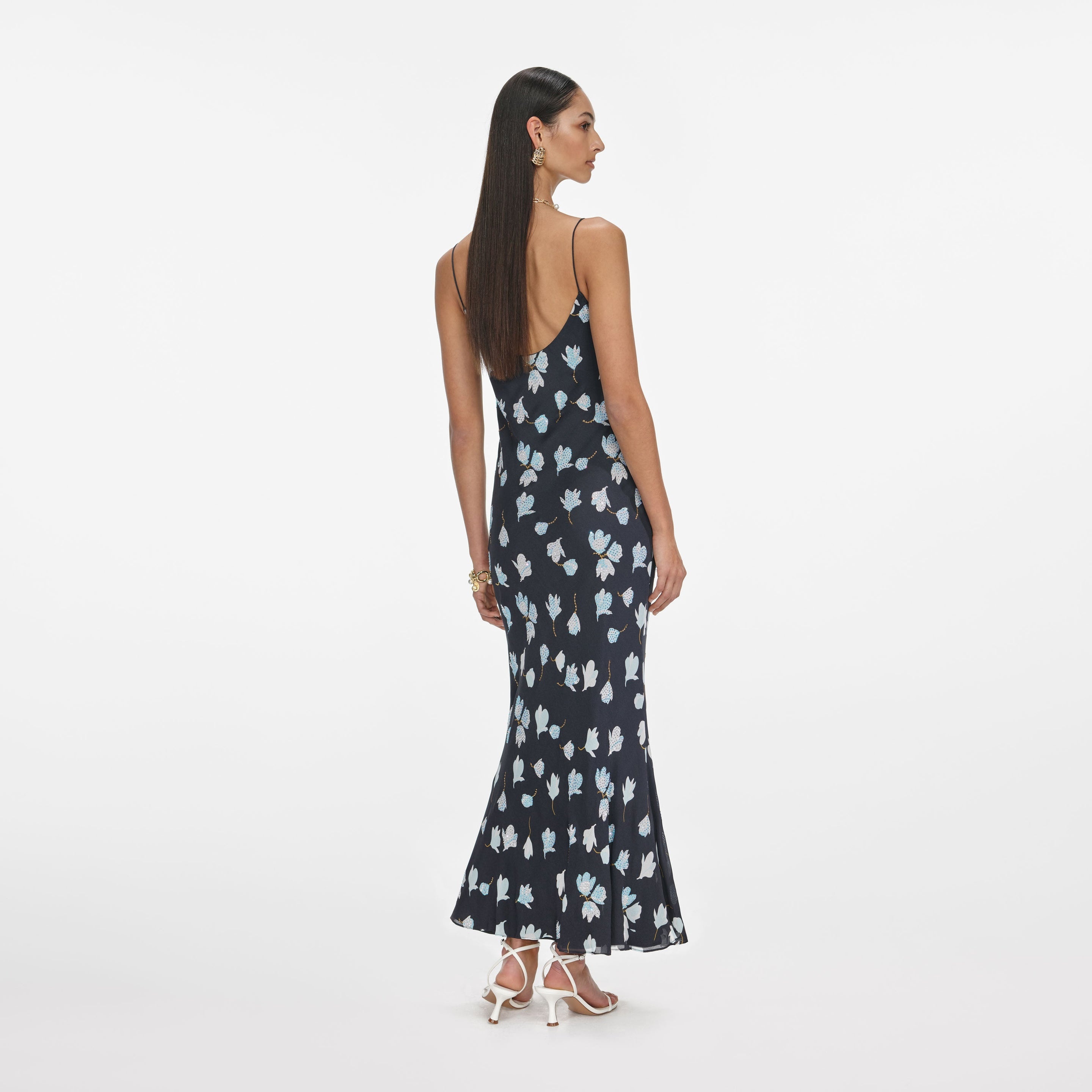 Navy Floral Rhinestone Midi Dress - 3