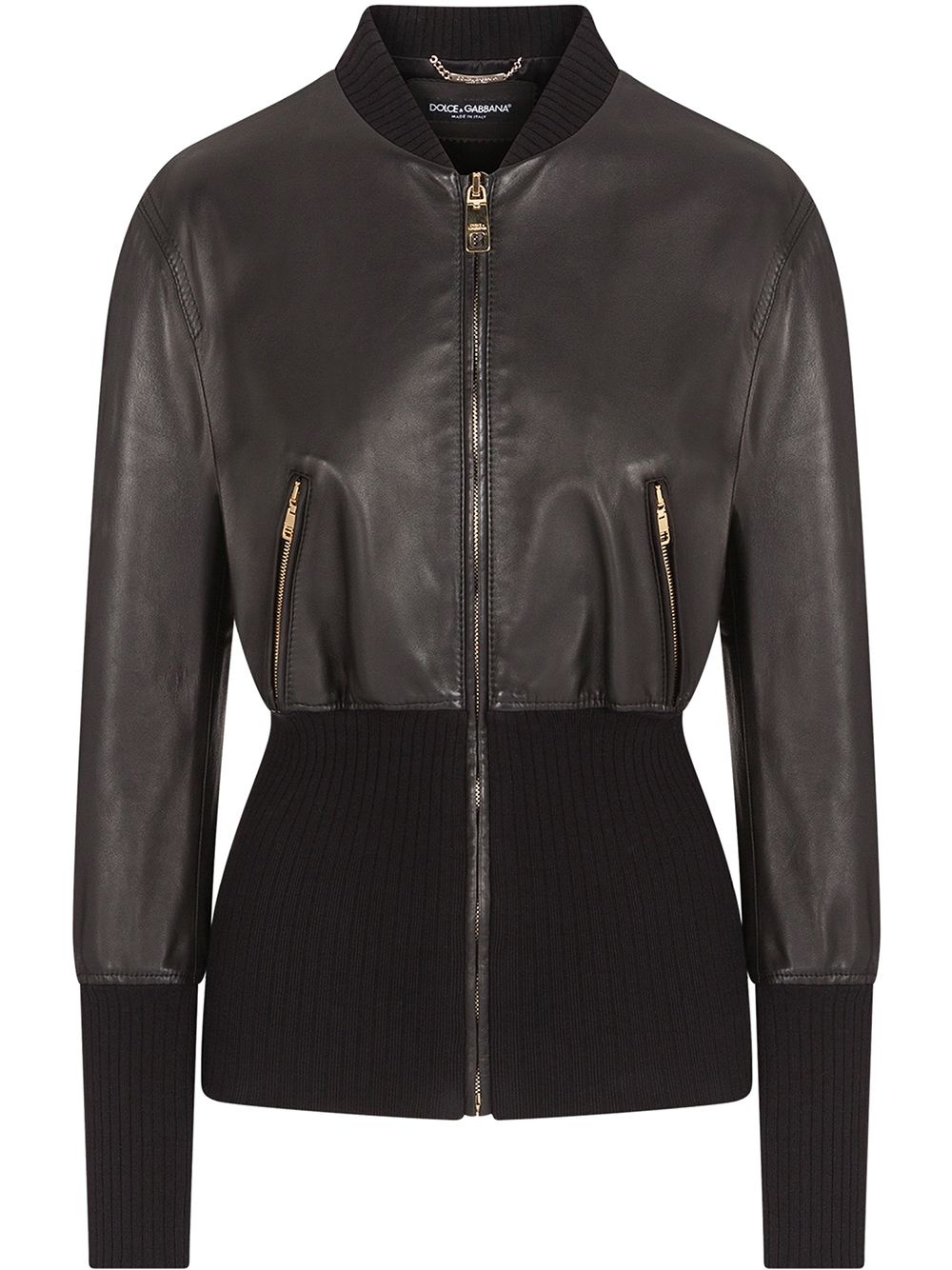 ribbed waist lambskin jacket - 1