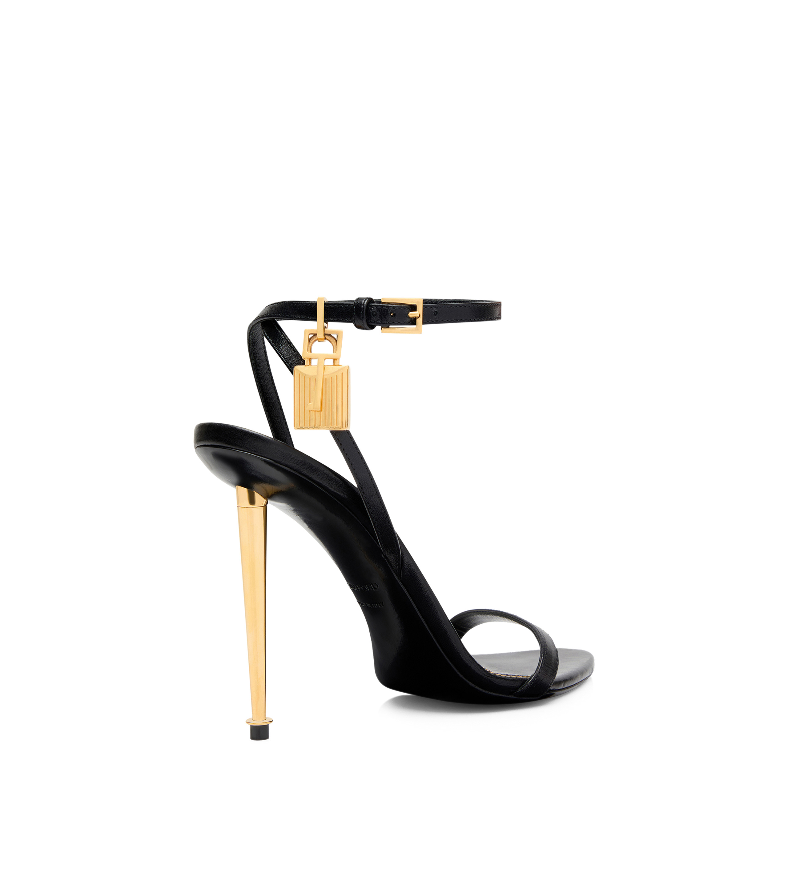 SHINY LEATHER PADLOCK POINTY NAKED SANDAL - 3