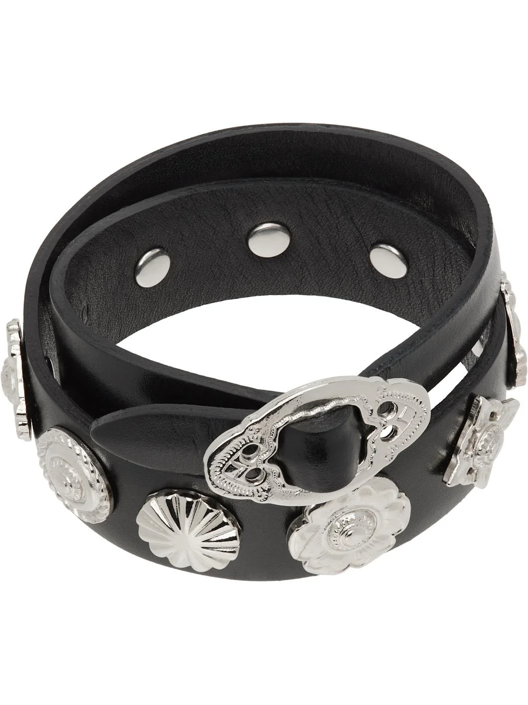 Black Double Leather Bangle Bracelet - 1