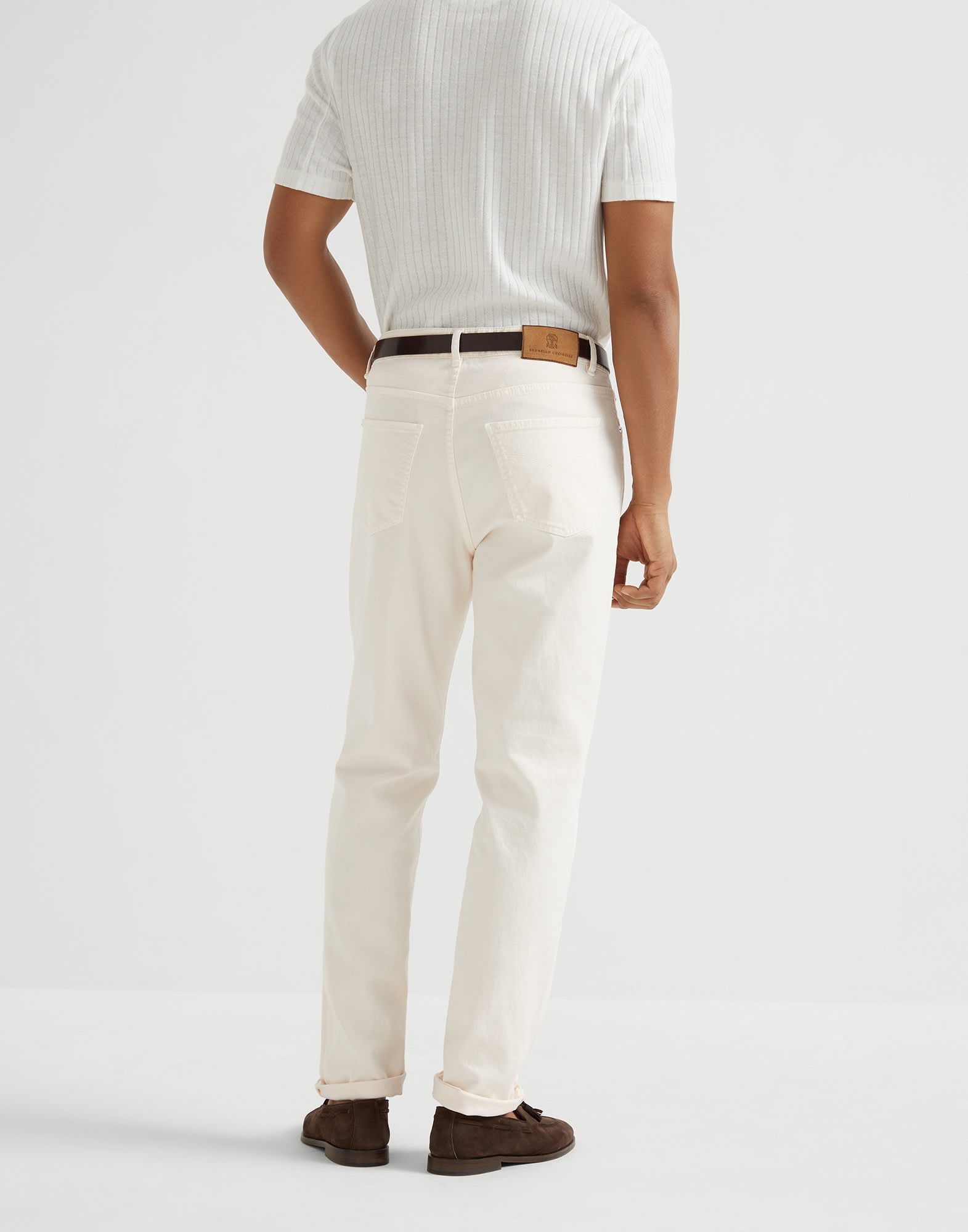 Garment-dyed comfort lightweight denim traditional fit five-pocket trousers - 2