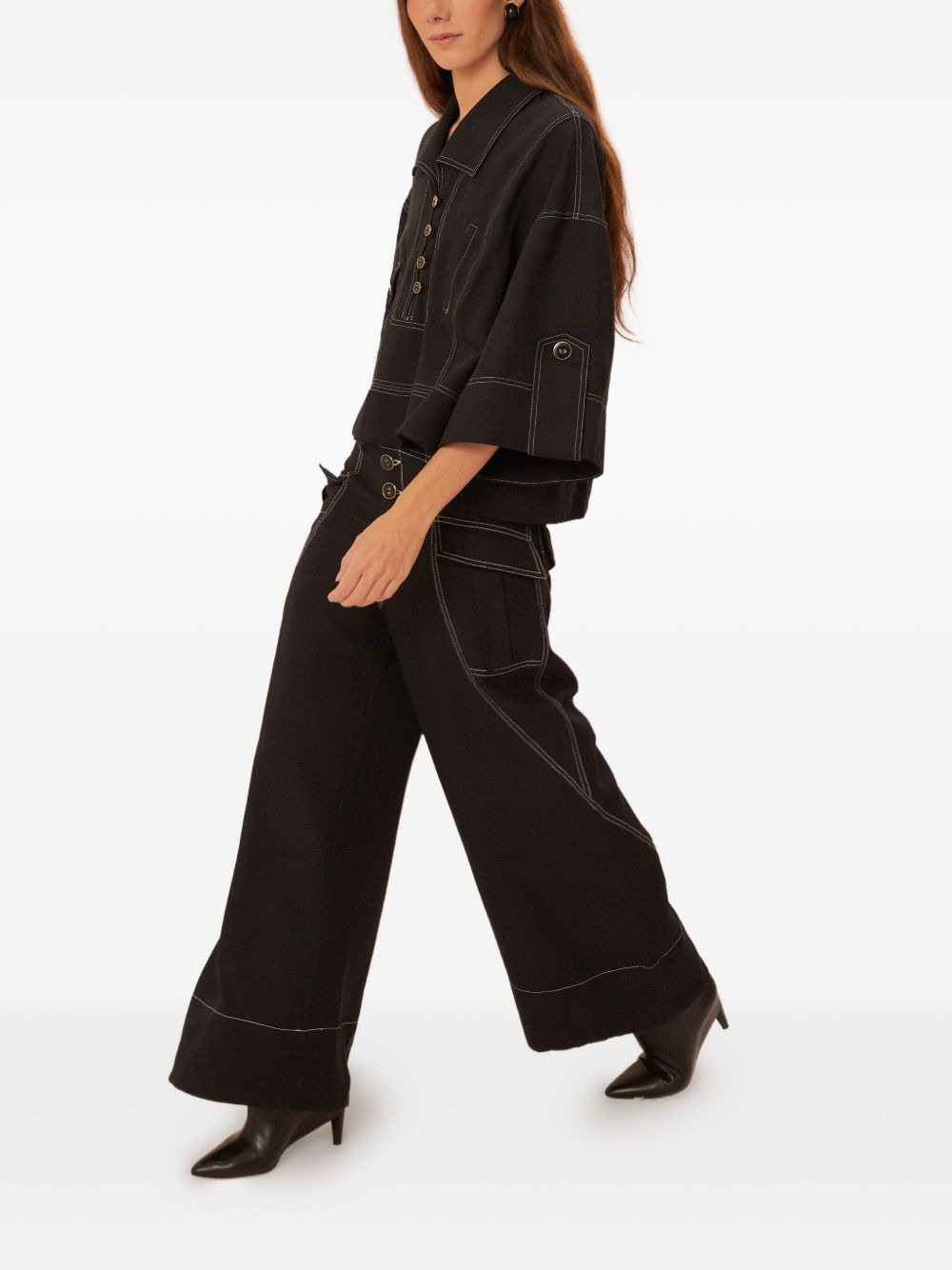 button-fastening contrast-stitch trousers - 2