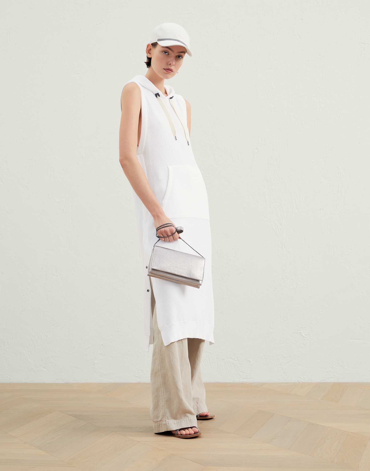 Cotton English rib knit sweatshirt dress with shiny eyelets - 5