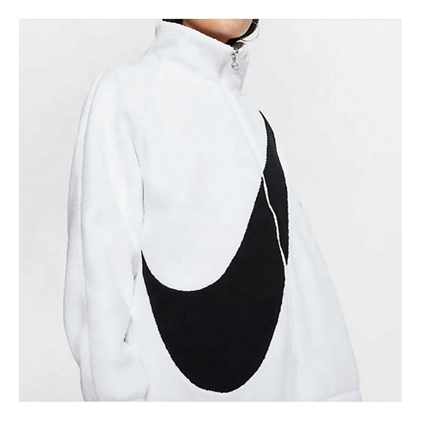 (WMNS) Nike Big Swoosh Fleece Jacket 'White Black' CZ4064-100 - 3