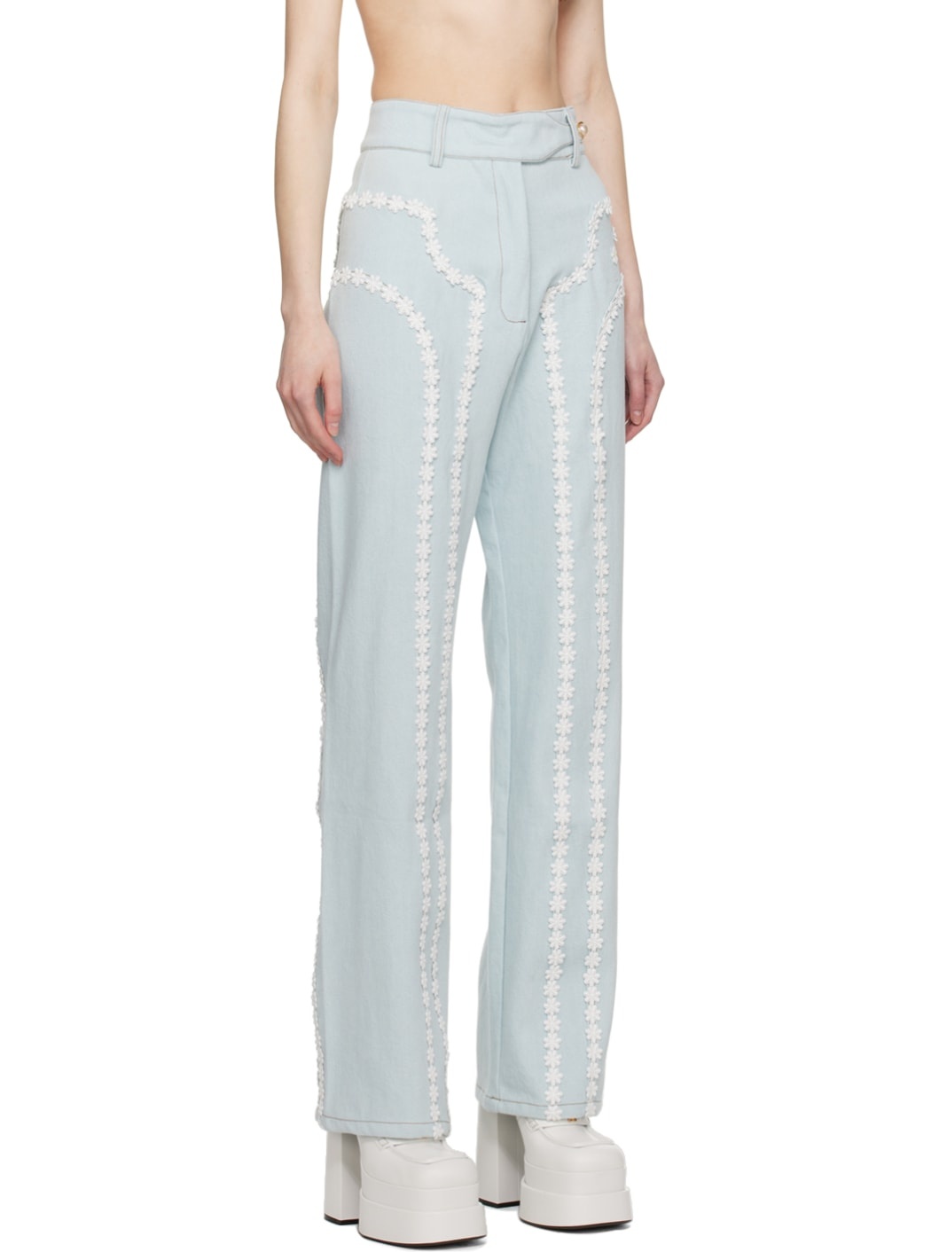 Blue Floral Jeans - 2
