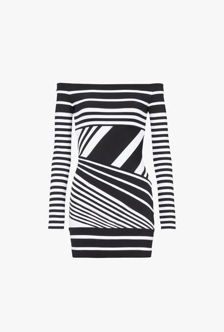 Short black and white striped eco-designed jacquard dress - 1