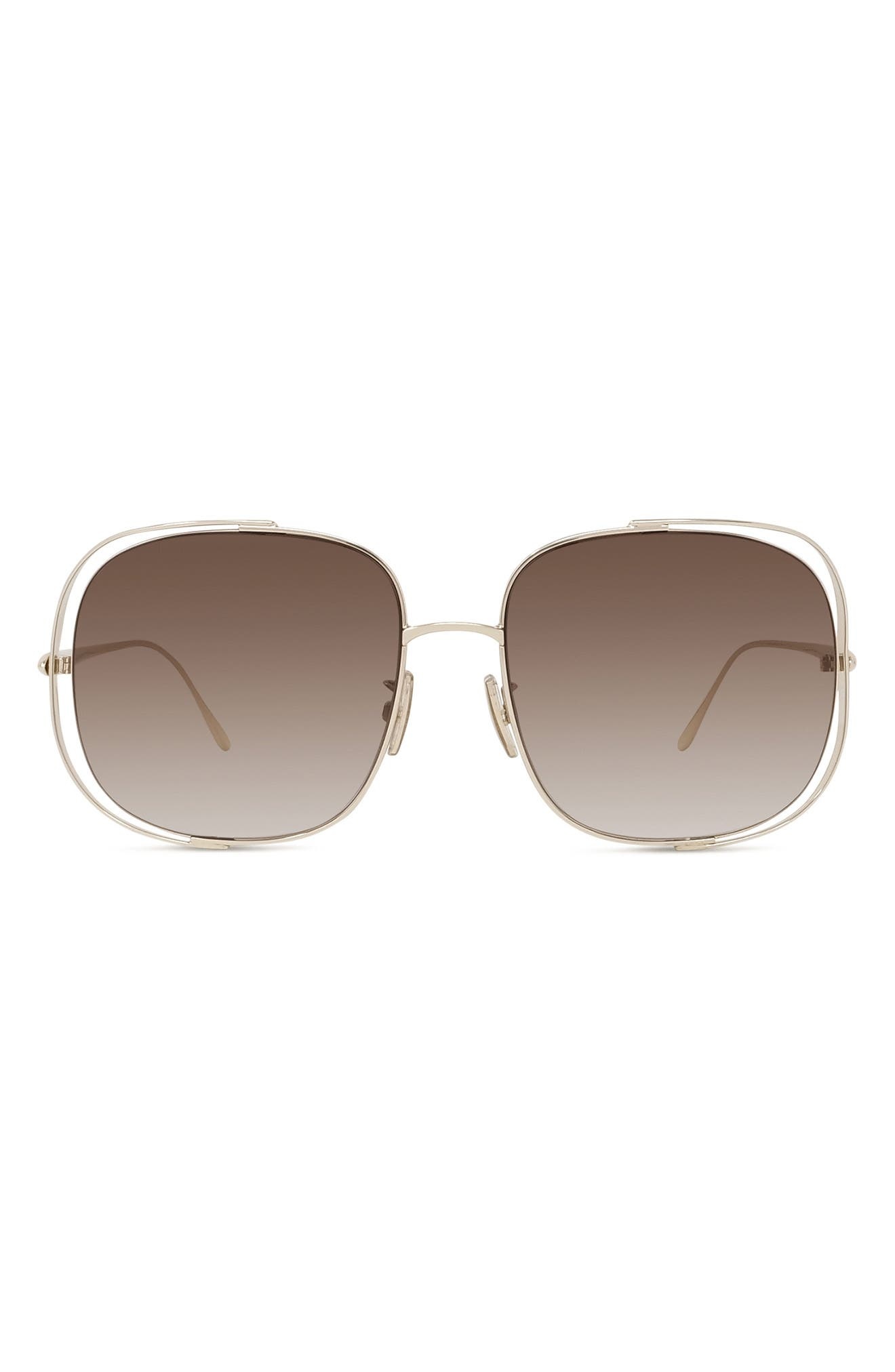 Loewe Signature 57mm Gradient Rectangular Sunglasses in Gold /Gradient Brown at Nordstrom - 1