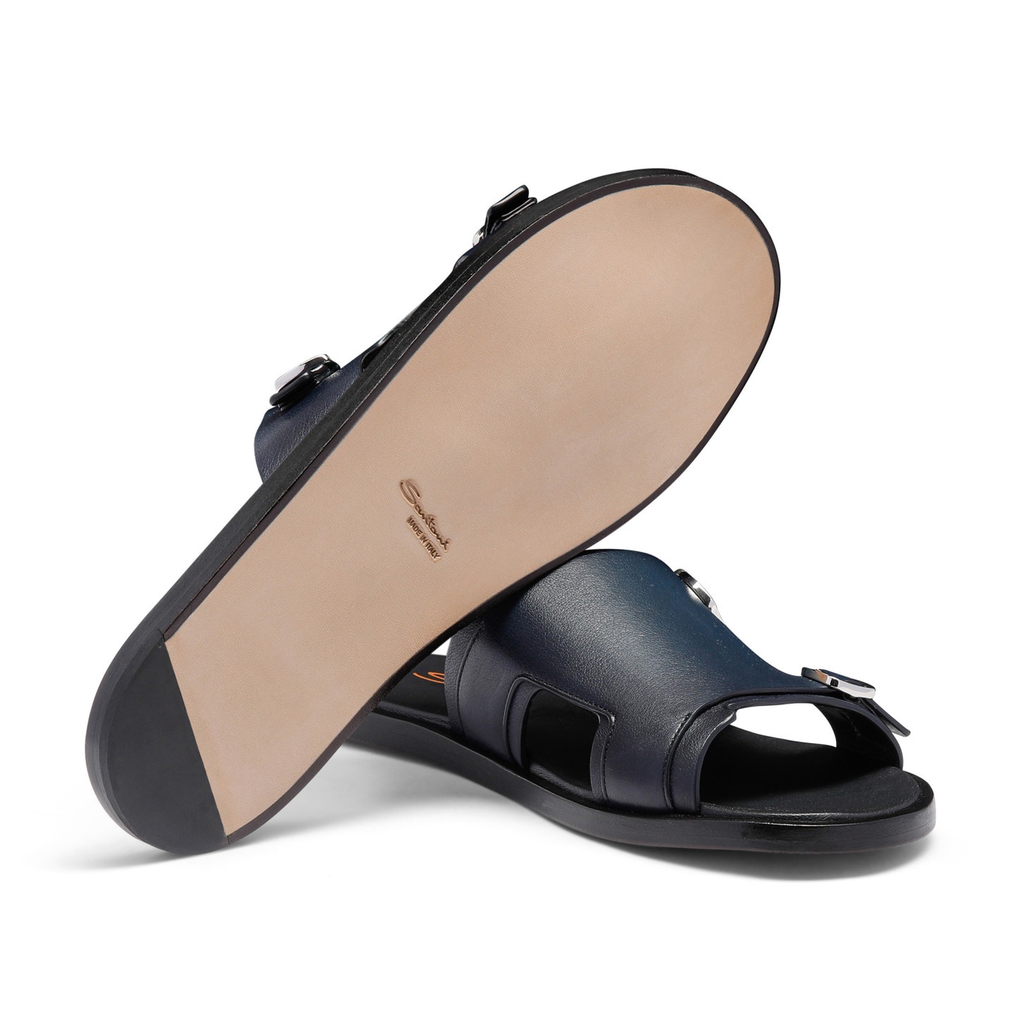 Men's blue leather double-buckle sandal - 4