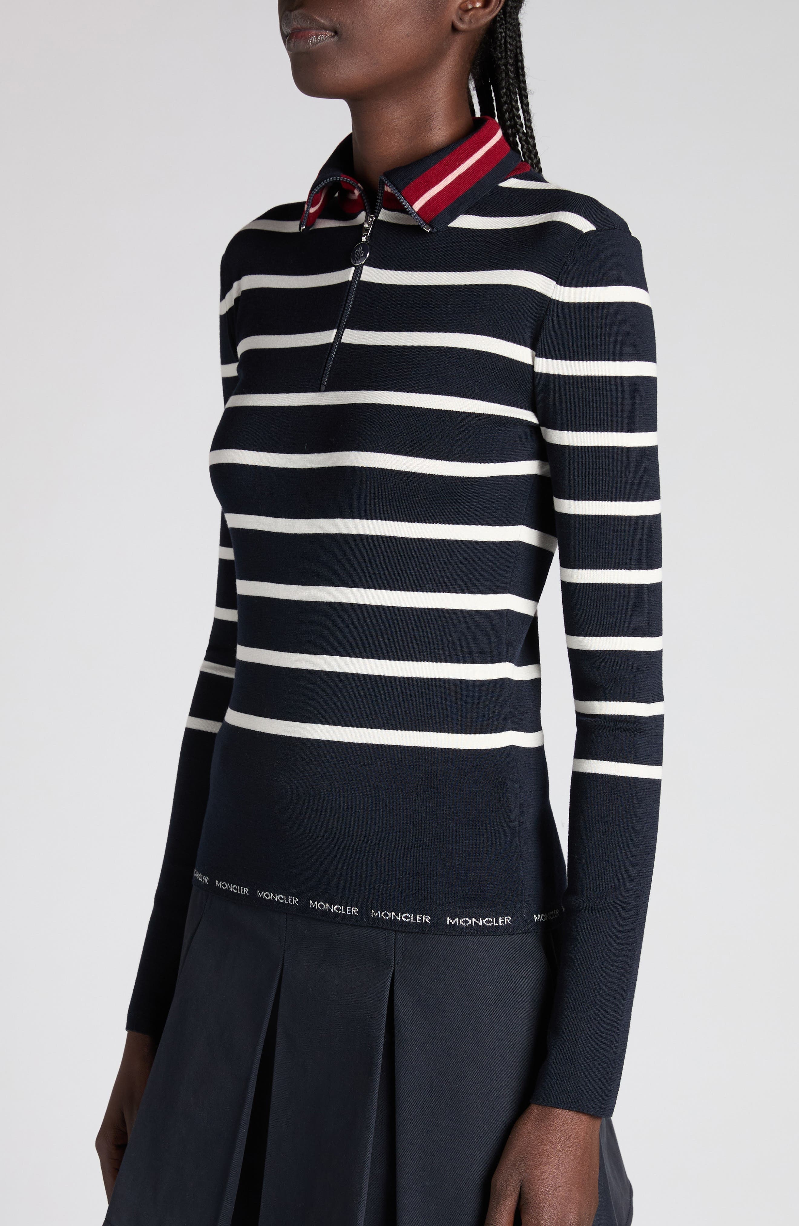 Moncler Stripe Virgin Wool Quarter Zip Pullover at Nordstrom - 5