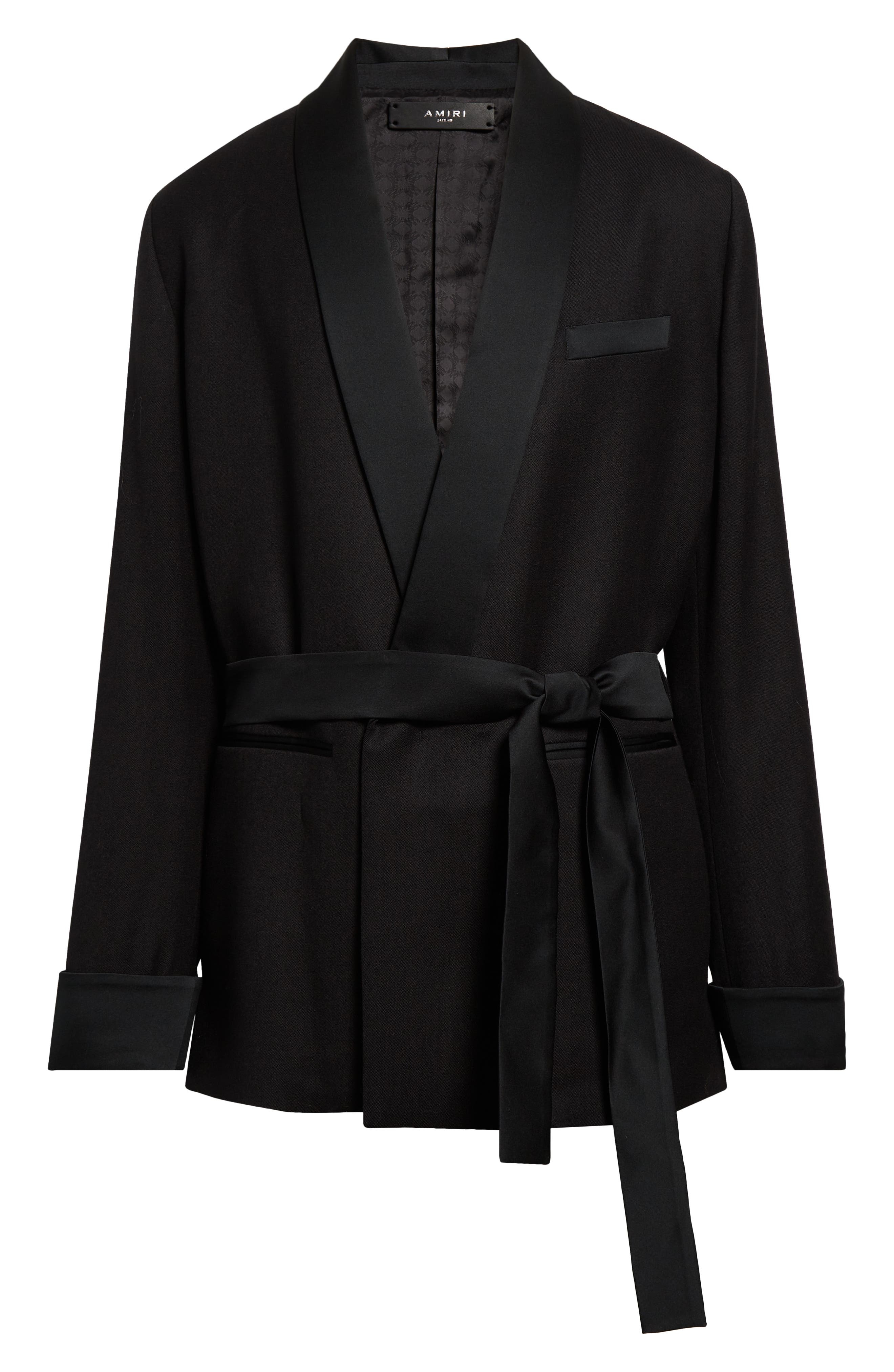 AMIRI Belted Wool Blend Smoking Jacket in Black at Nordstrom - 7