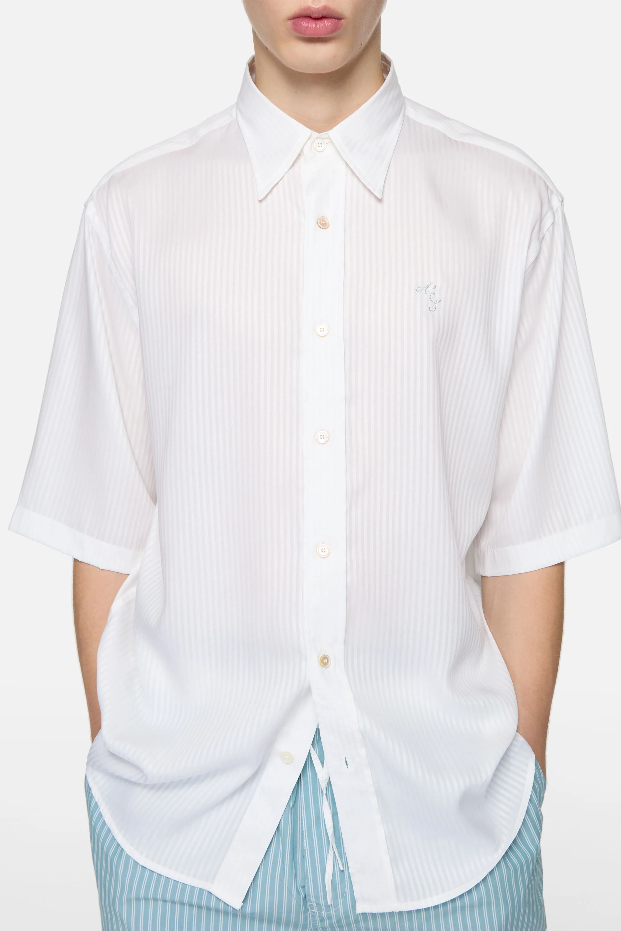 Stripe button-up shirt - White - 4