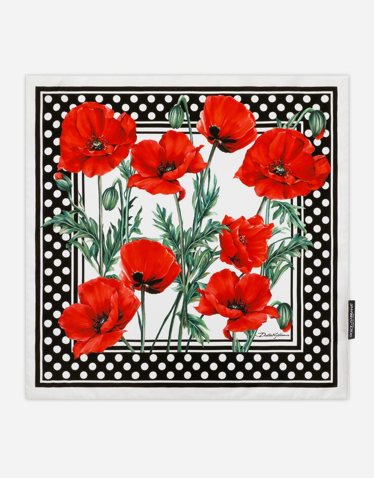 Poppy-print twill scarf (50 x 50) - 1