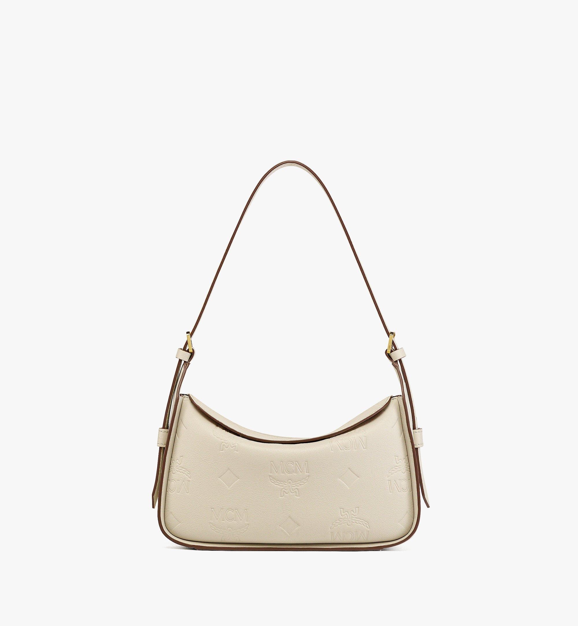 MCM Aren Flap Hobo Bag in Embossed Monogram Leather