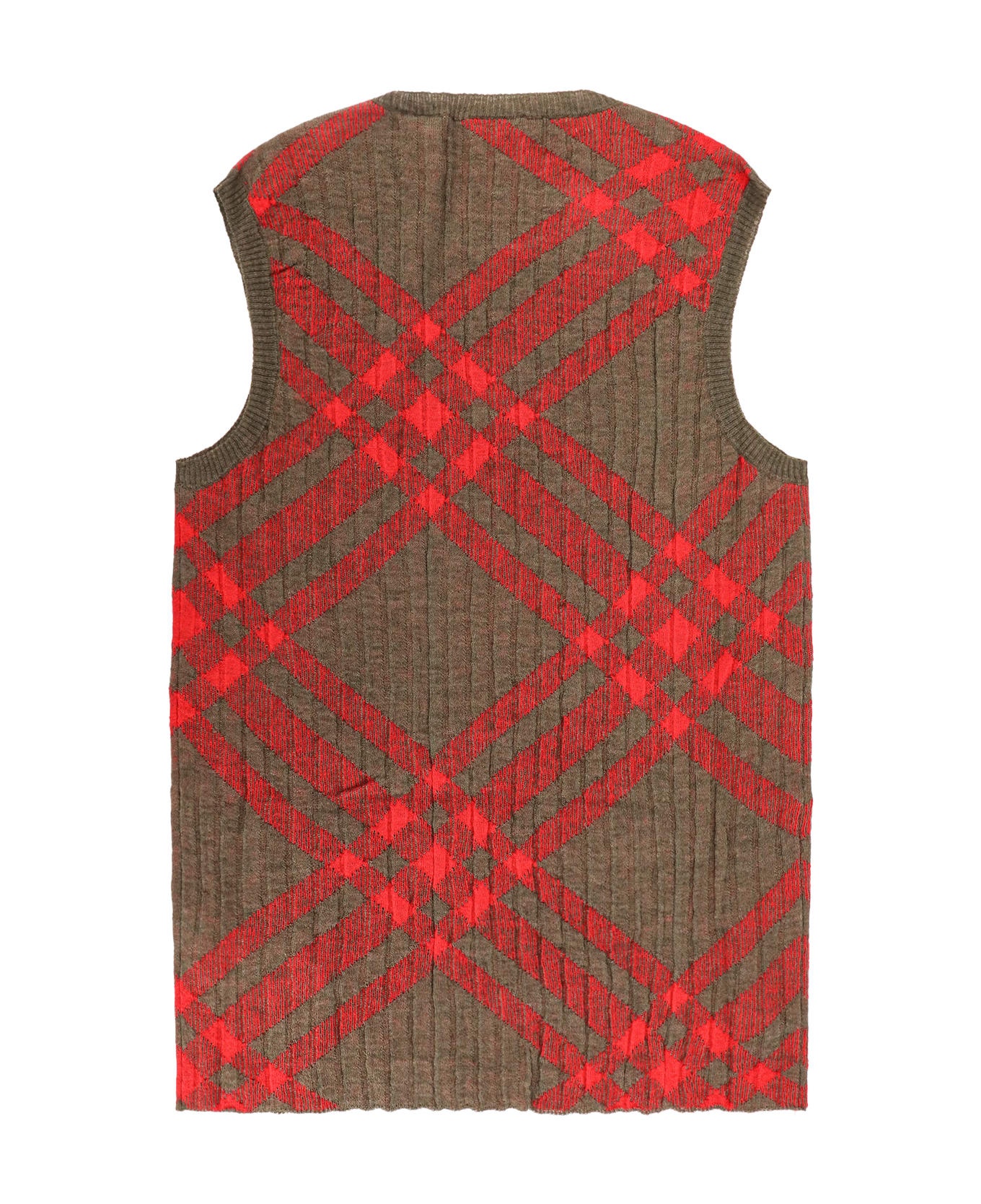 'check' Dark Green Nylon Blend Vest - 2