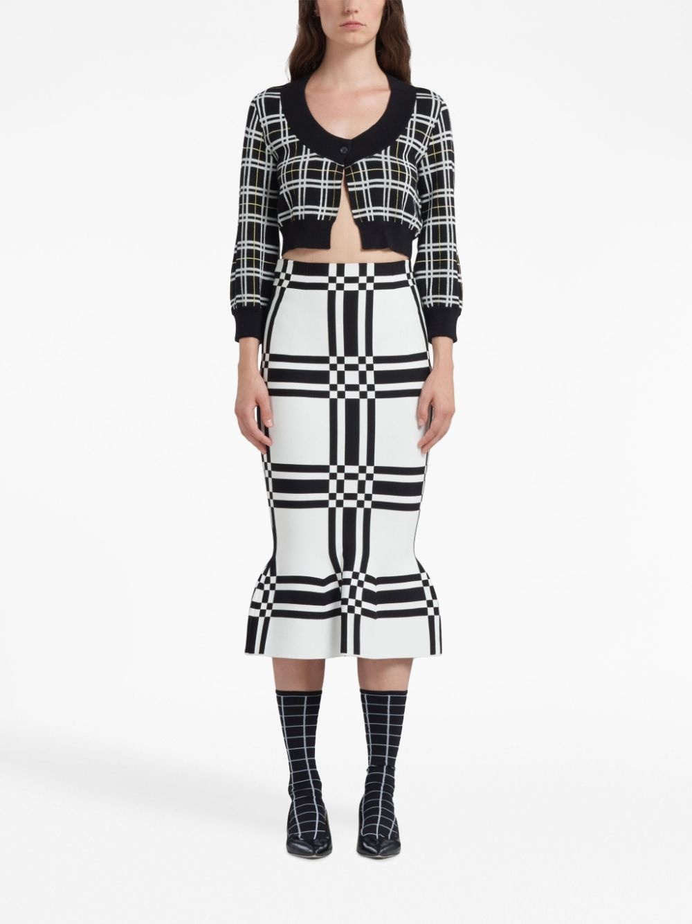 checked cropped cardigan - 3