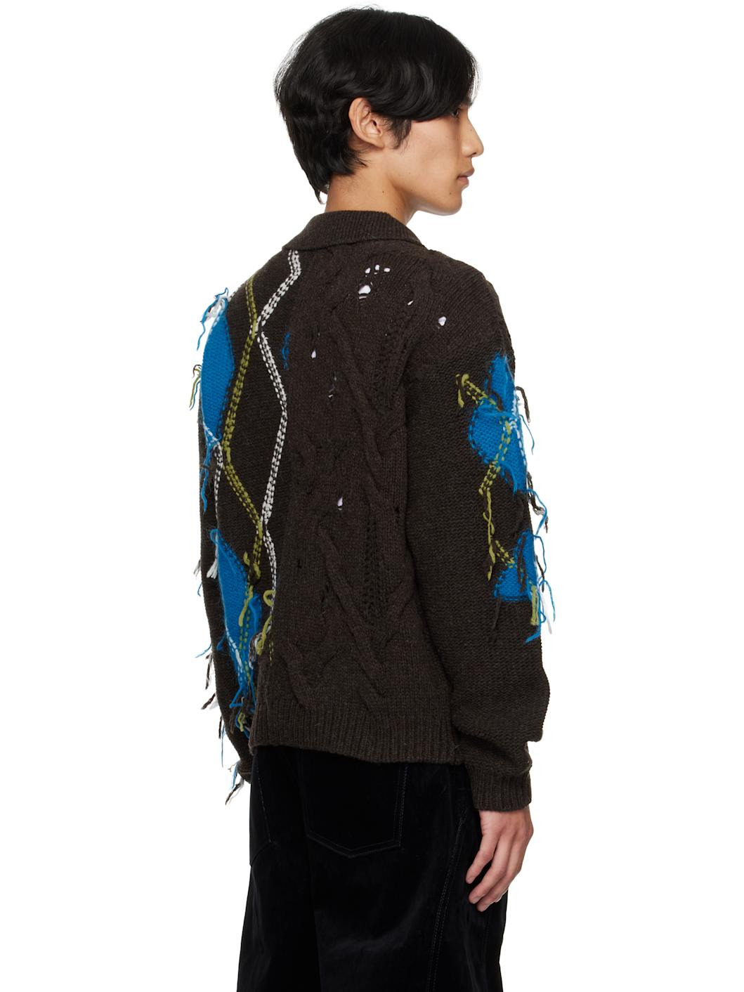 Brown & Blue Argyle Fisherman Polo Sweater - 3
