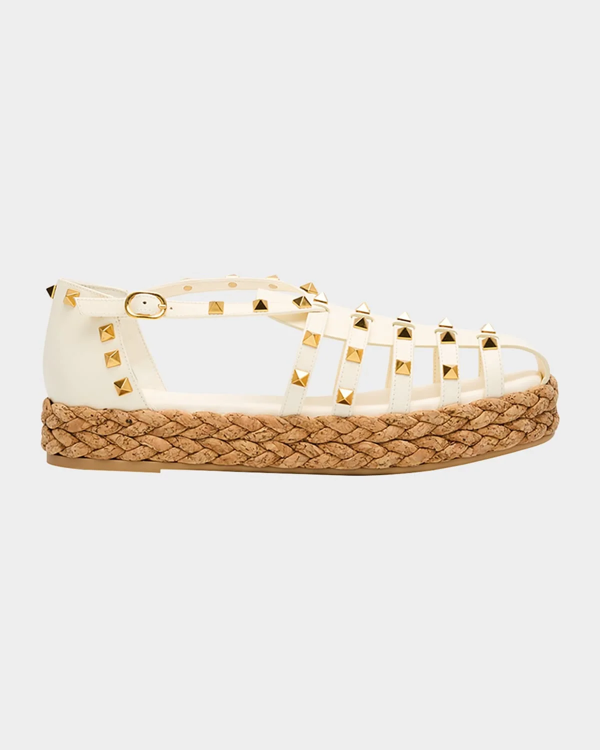 Rockstud Leather Espadrille Fisherman Sandals - 1