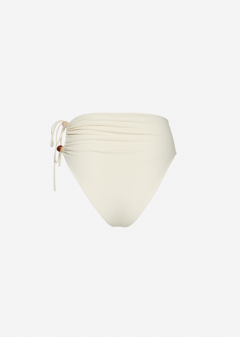 High-waist swim bottom with bead detail in cream 2